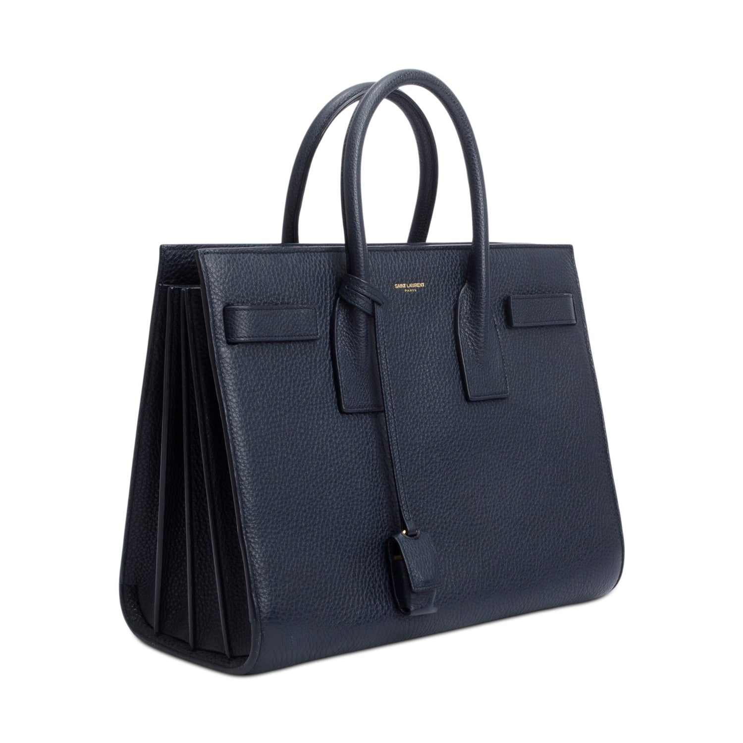 Saint Laurent Navy Grained Calfskin Leather Small Sac De Jour w/ Strap