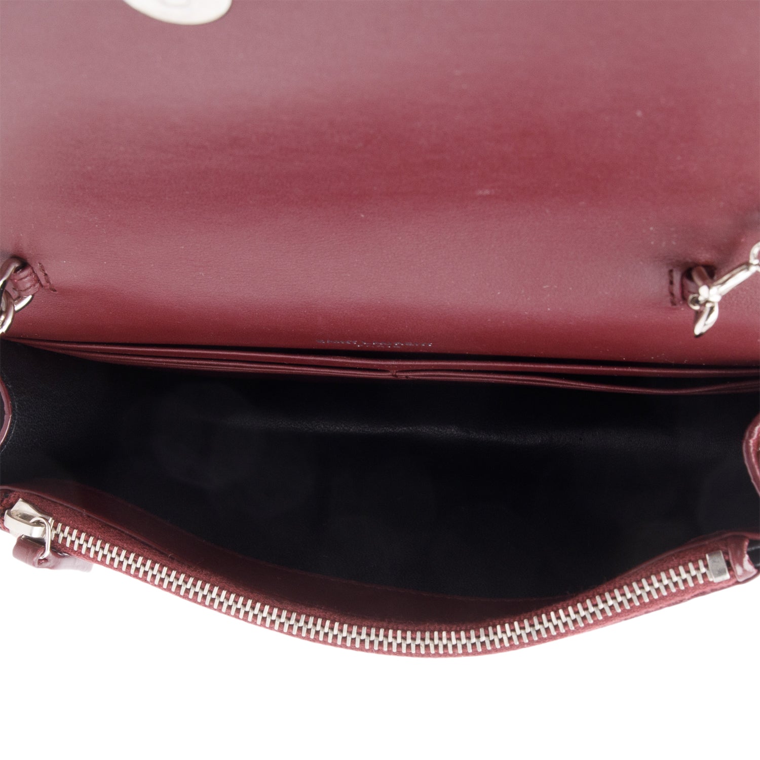 Saint Laurent Burgundy Croc Embossed Leather Kate Tassel Wallet on Chain