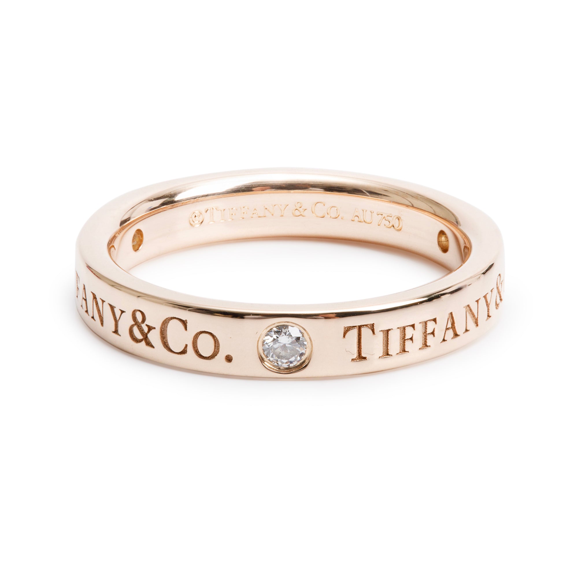 Tiffany & Co. 18k Rose Gold 3 Diamond 3 MM Band Ring, Size 3.75