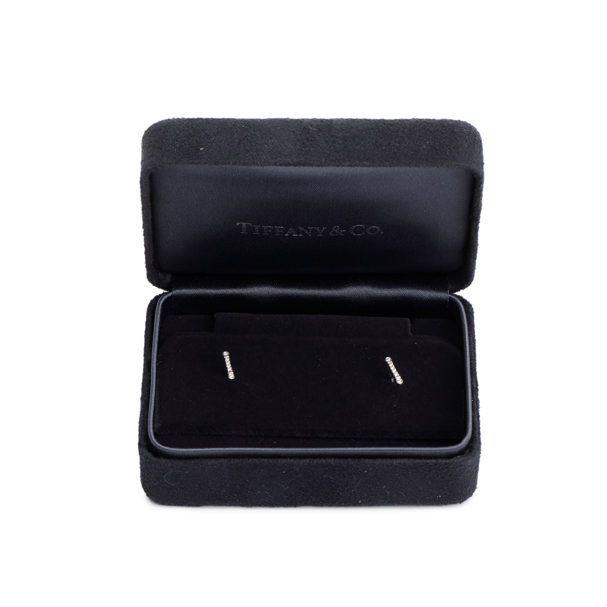 Tiffany & Co. Platinum Diamond Fleur de Lis Key Bar Earrings w/ Box