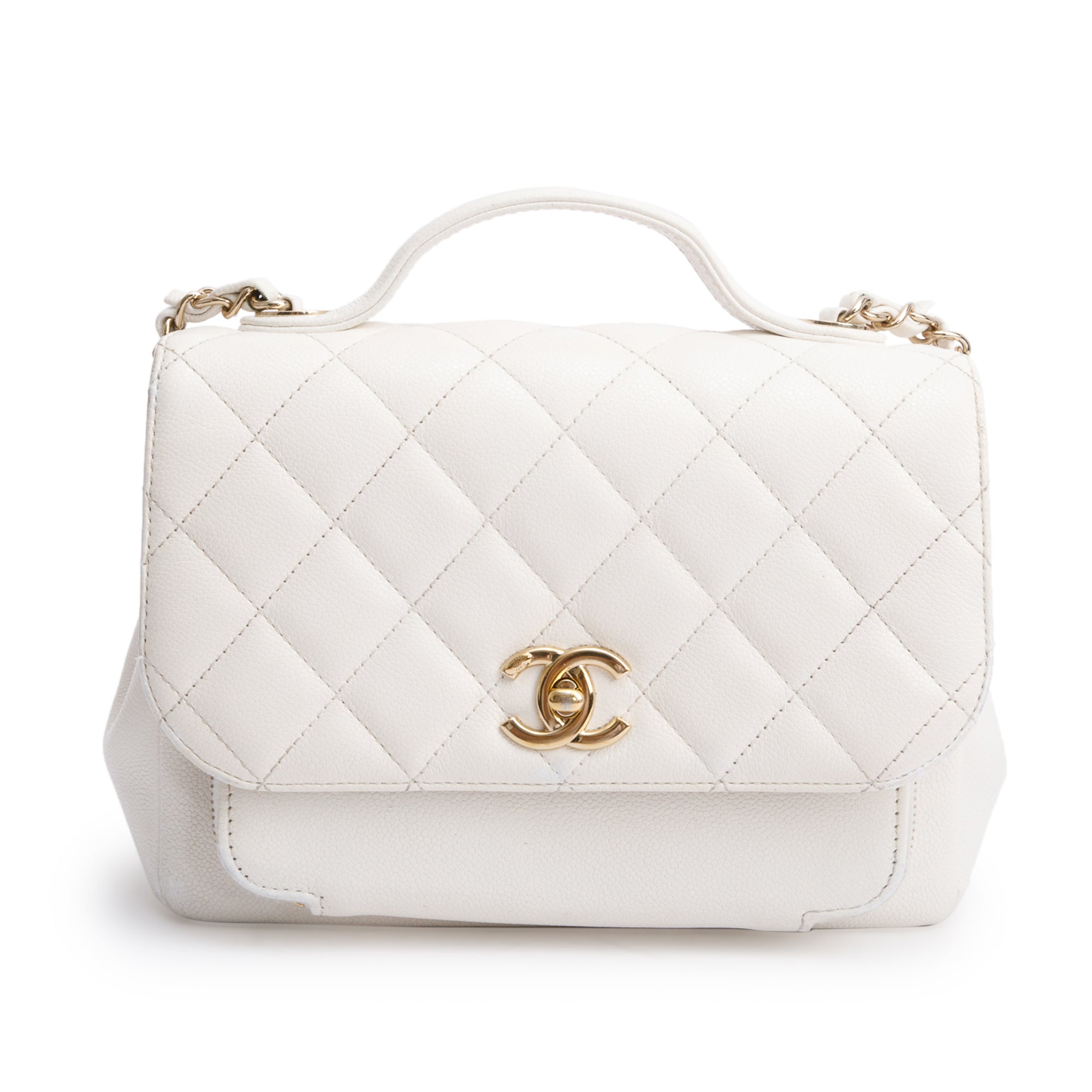 Chanel White Caviar Leather Small Business Affinity Flap Bag w/ Authenticity Card