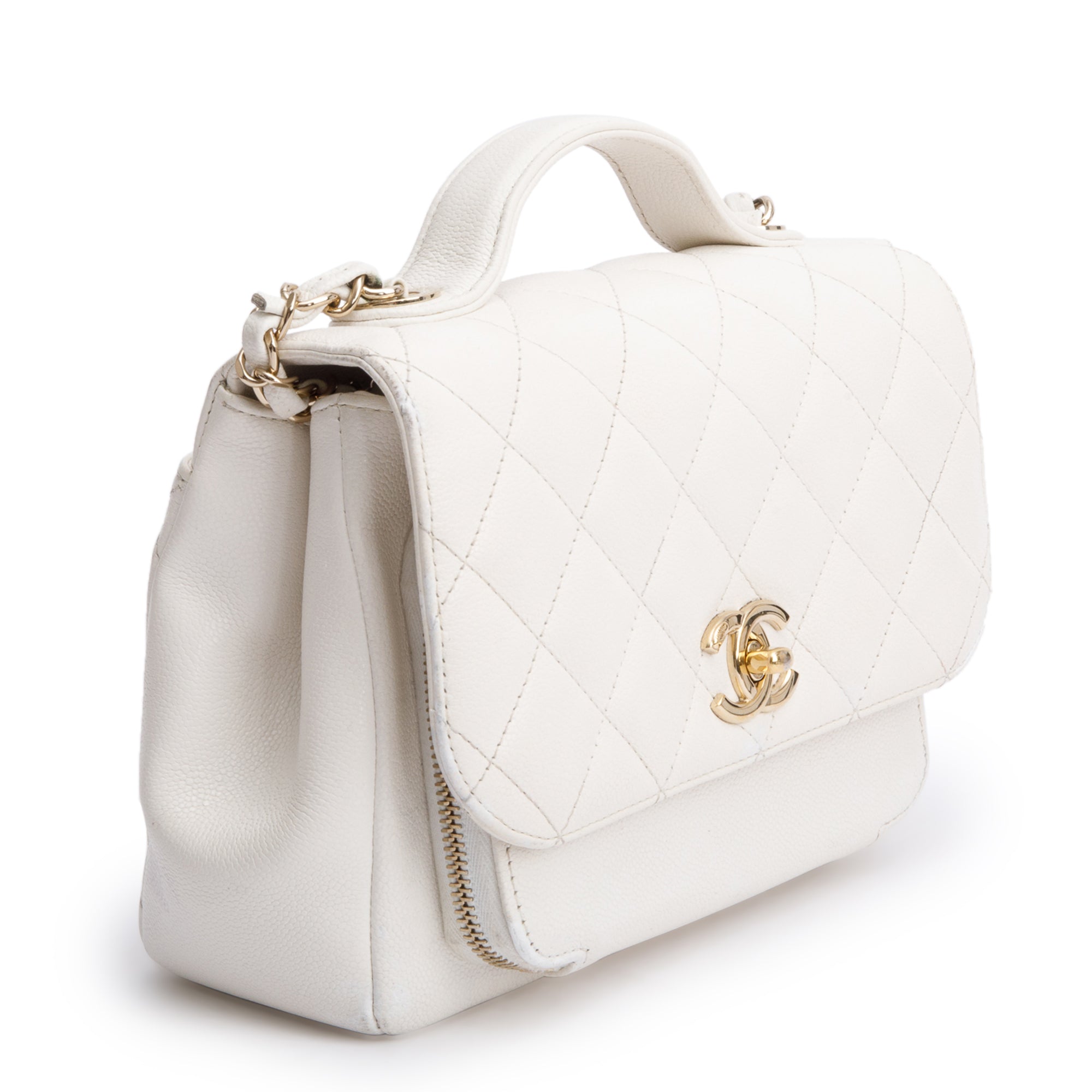 Chanel White Caviar Leather Small Business Affinity Flap Bag w/ Authenticity Card