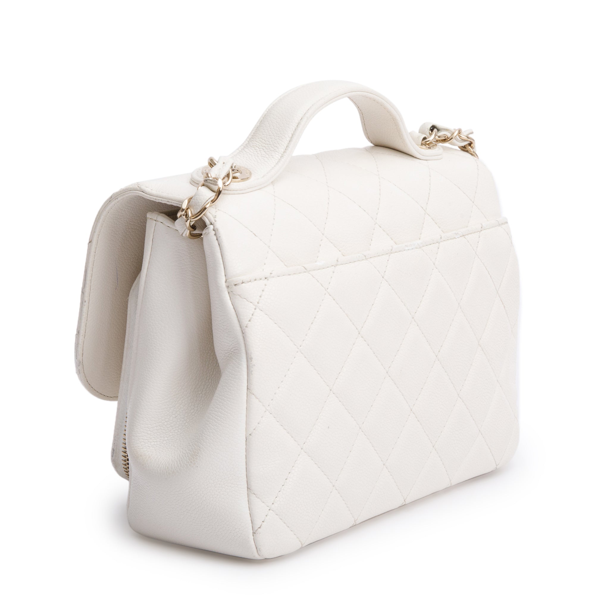 Chanel White Caviar Leather Small Business Affinity Flap Bag w/ Authenticity Card