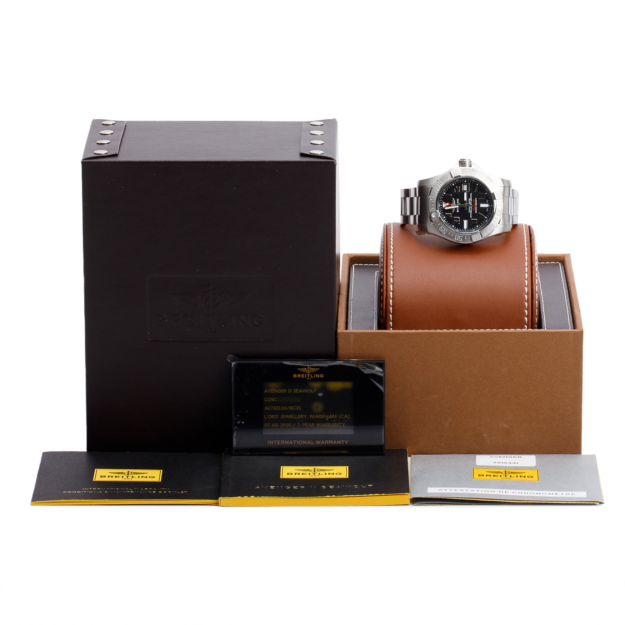 Breitling 2020 Stainless Steel Avenger II Seawolf 45 MM Automatic Watch Black Dial A17331 w/ Box & Papers