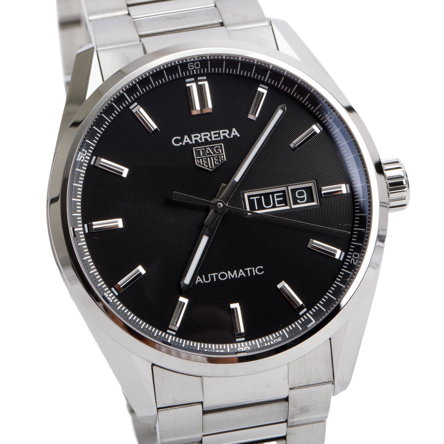 Tag Heuer Stainless Steel Carrera Day-Date 41 MM Automatic Watch Black Dial WBN2010 w/ Box & Papers