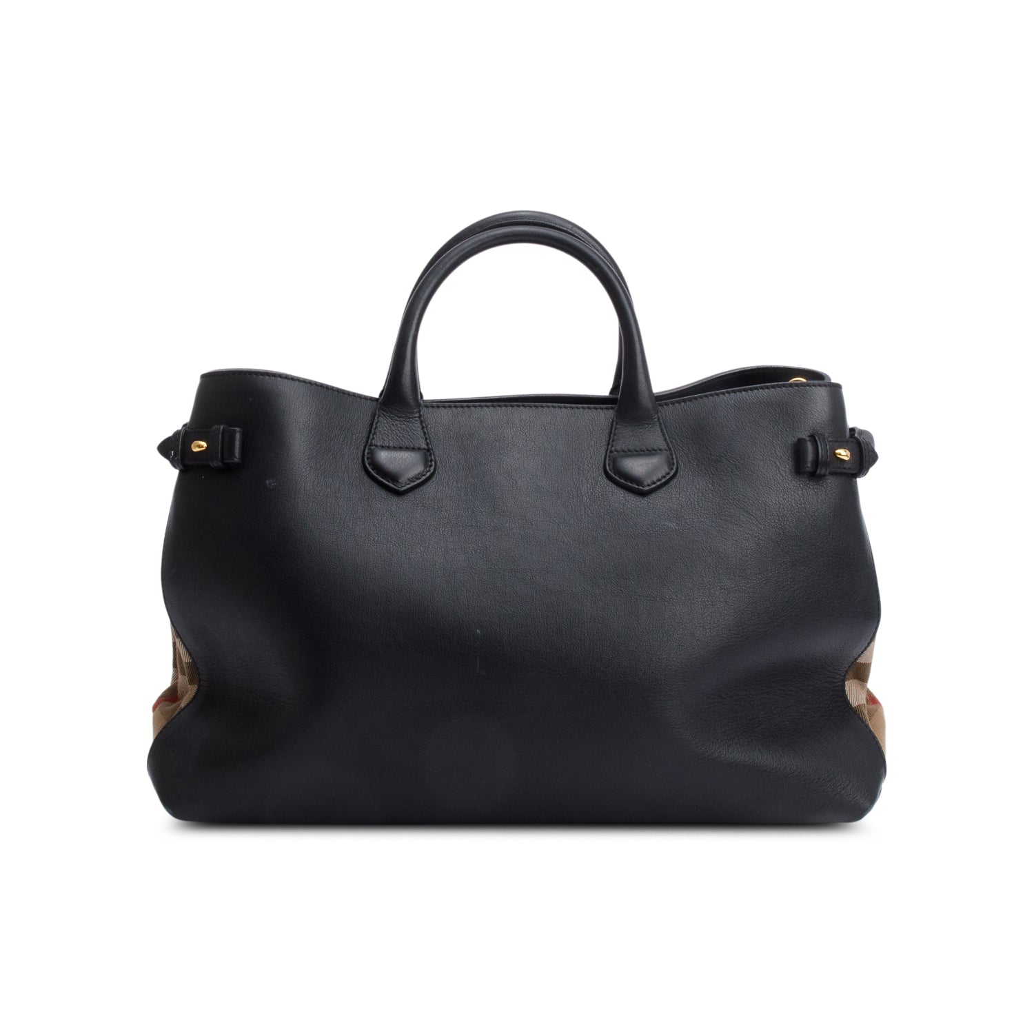 Burberry Black Calfskin Leather House Check Large Banner Tote w/ Strap