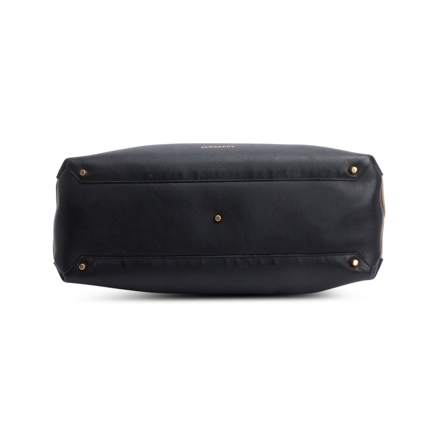 Burberry Black Calfskin Leather House Check Large Banner Tote w/ Strap