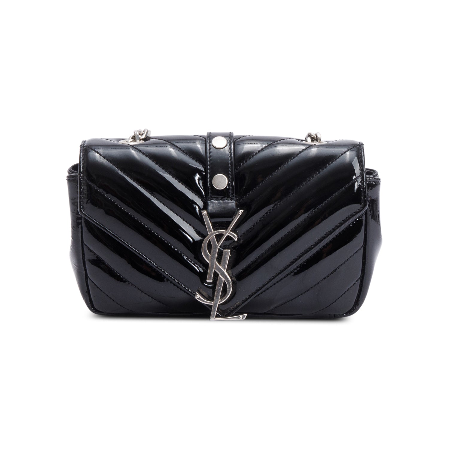 Saint Laurent Black Patent Leather Matelasse Chevron Classic Baby Chain Crossbody Bag