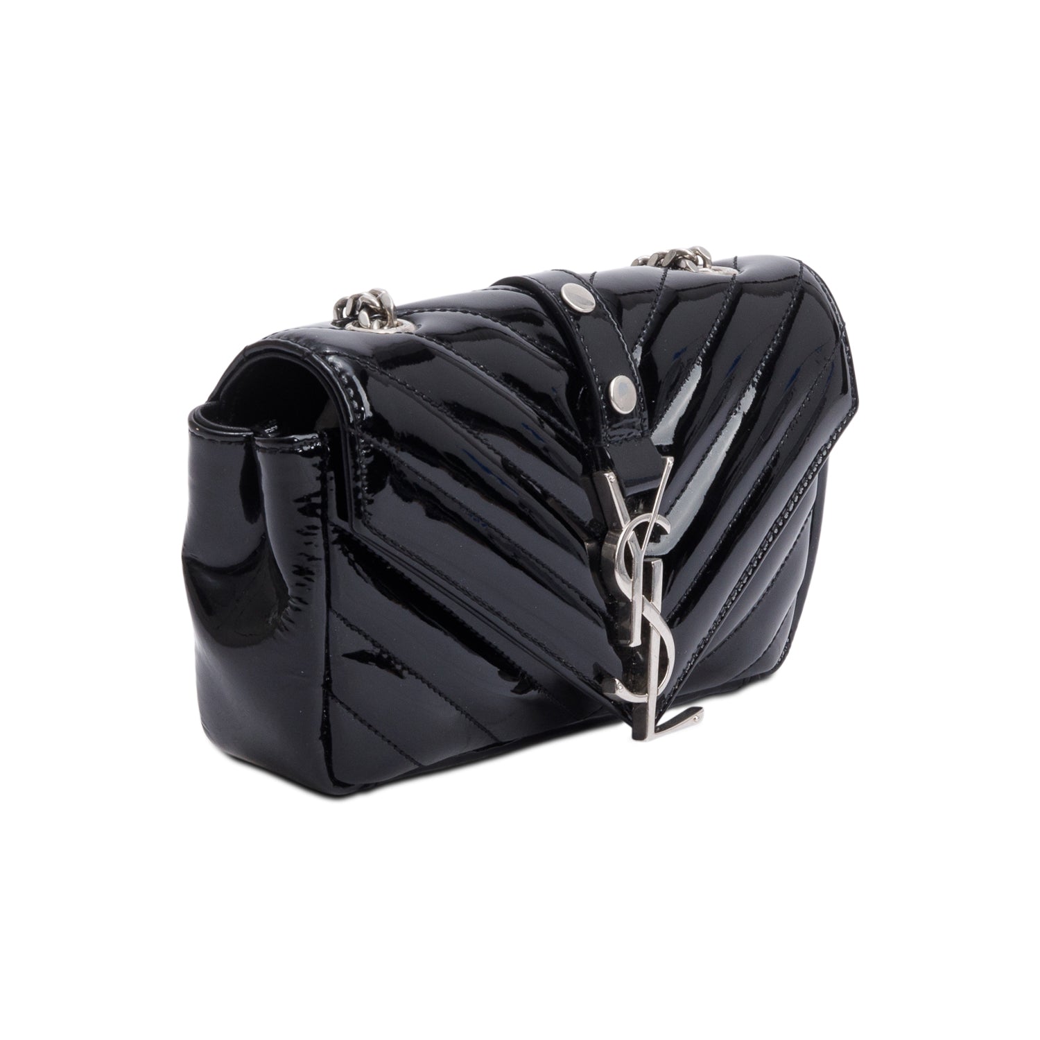 Saint Laurent Black Patent Leather Matelasse Chevron Classic Baby Chain Crossbody Bag