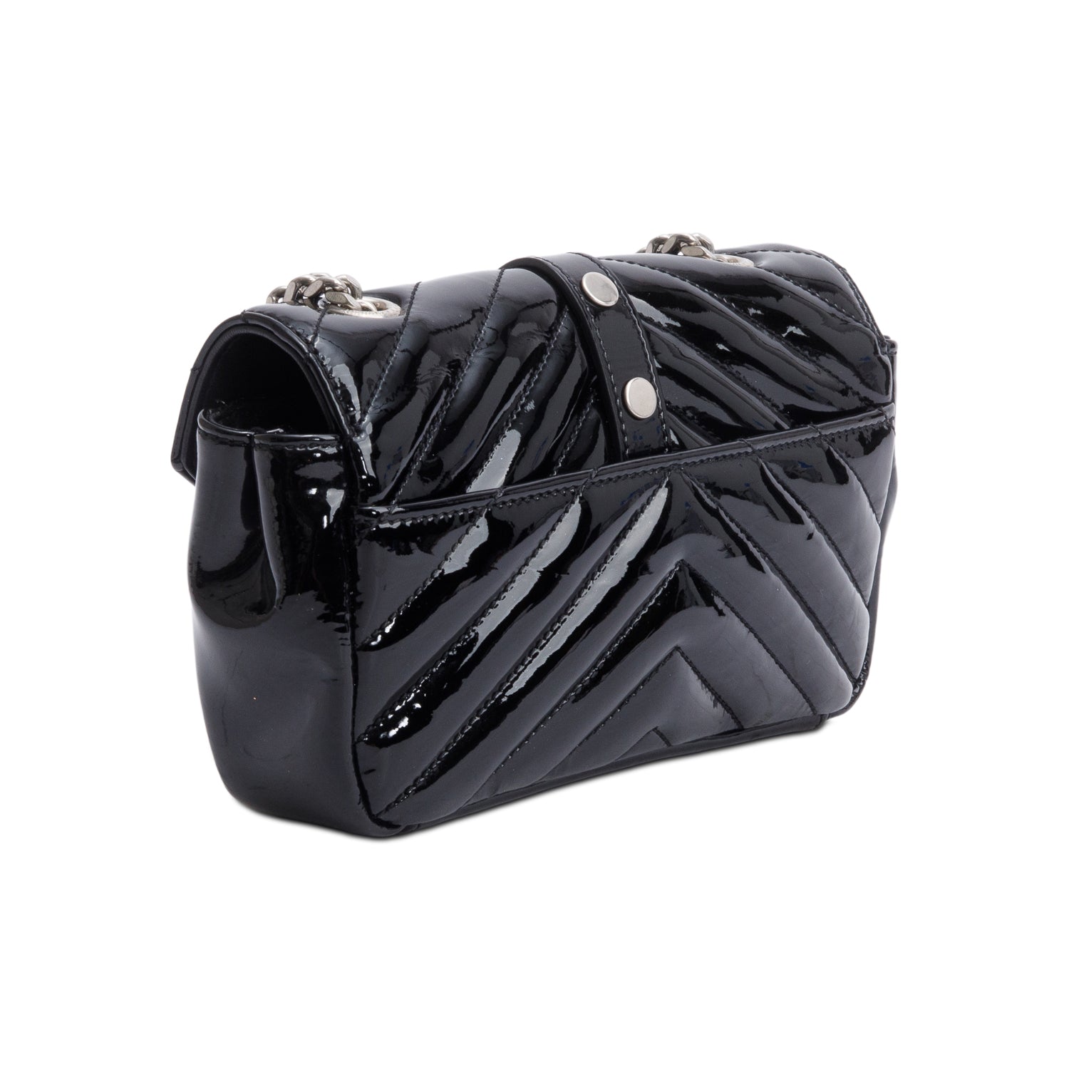 Saint Laurent Black Patent Leather Matelasse Chevron Classic Baby Chain Crossbody Bag