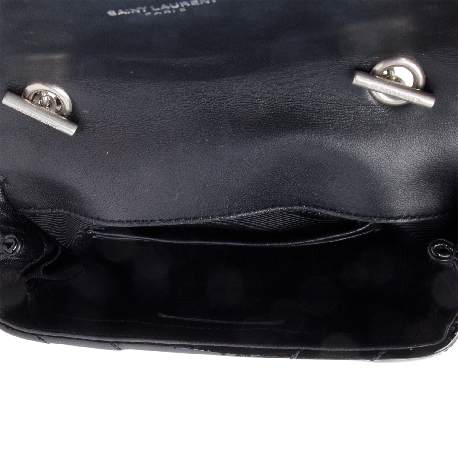 Saint Laurent Black Patent Leather Matelasse Chevron Classic Baby Chain Crossbody Bag