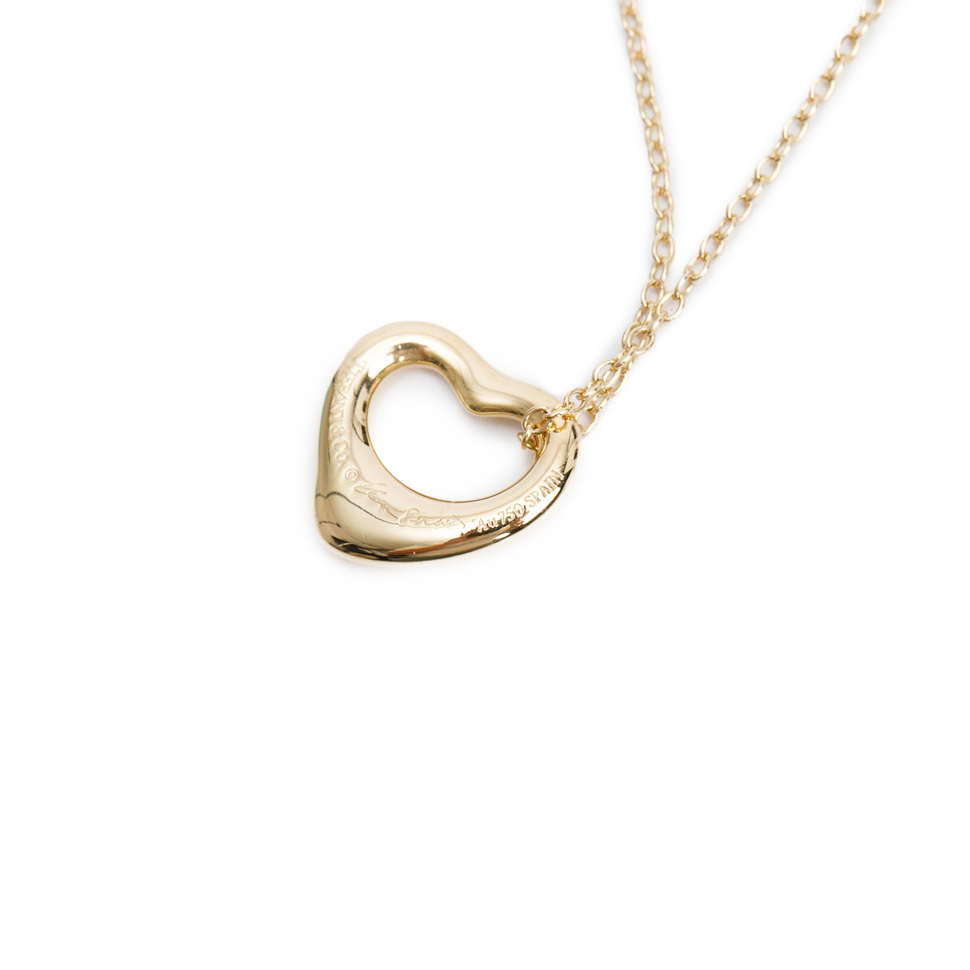Tiffany & Co. Elsa Peretti 18k Yellow Gold 11 MM Open Heart Pendant Necklace w/ Box