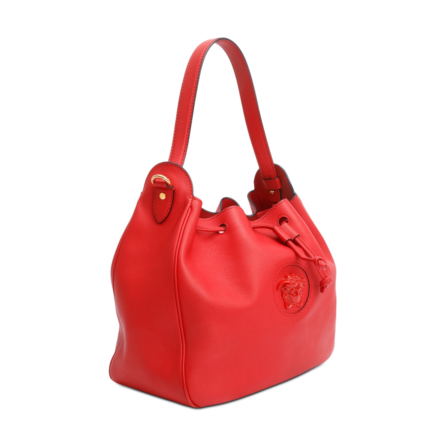 Versace Red Calfskin Leather Large La Medusa Bucket Bag