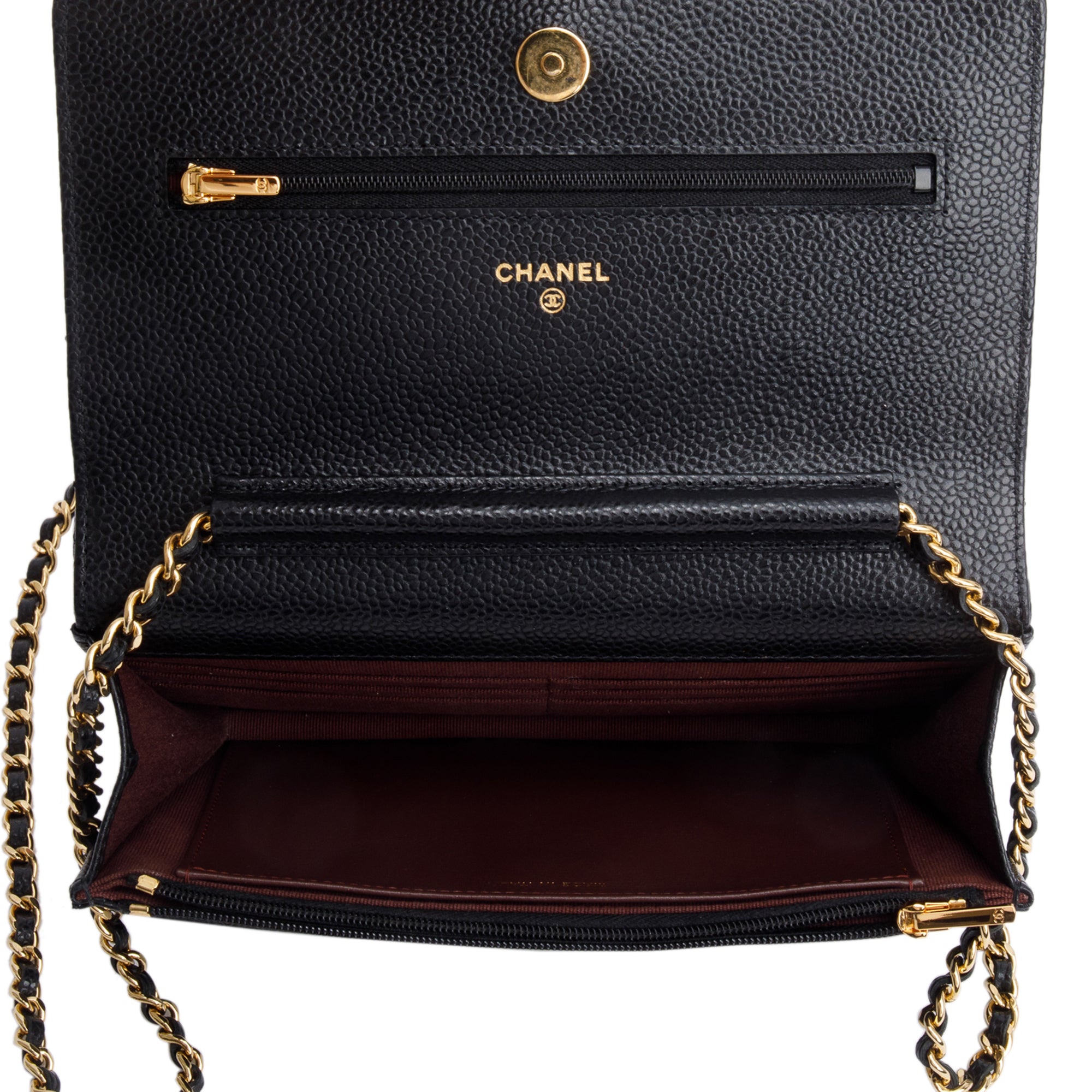 Chanel 2022 Black Quilted Caviar Leather Classic Wallet on Chain