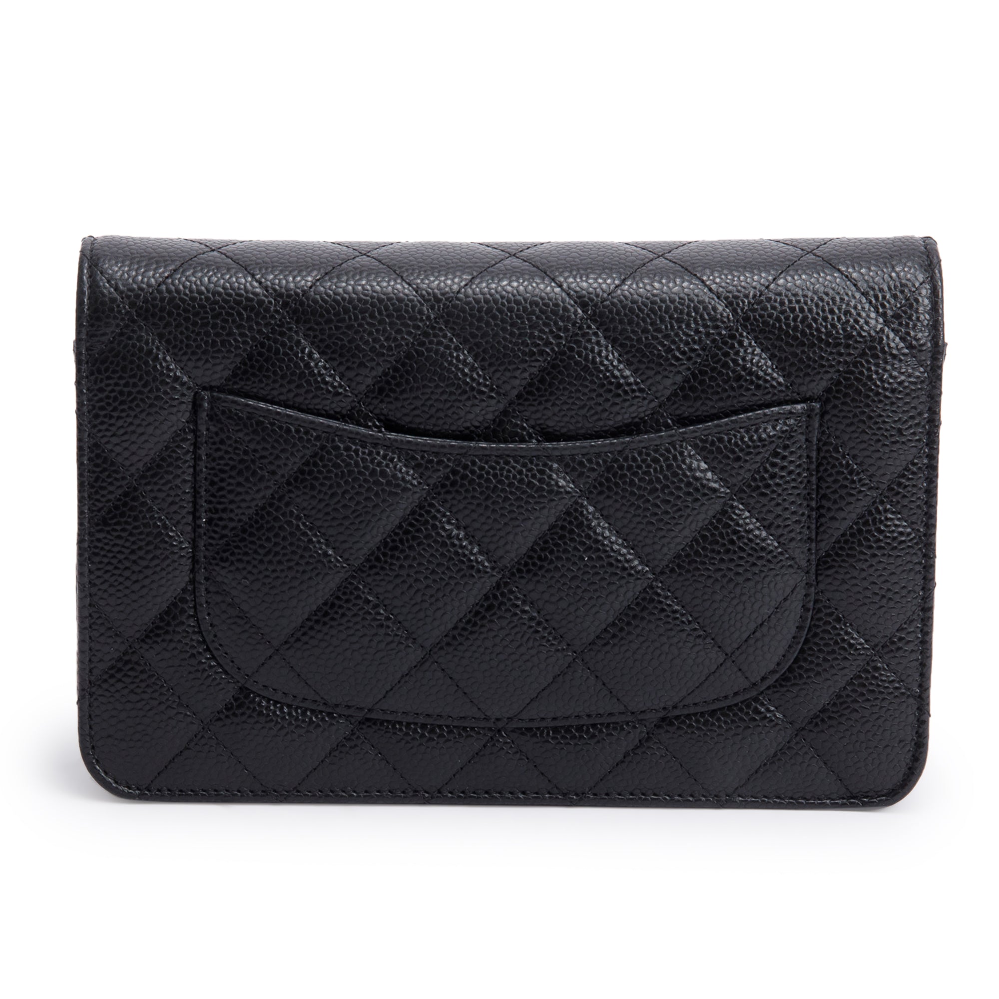 Chanel 2022 Black Quilted Caviar Leather Classic Wallet on Chain