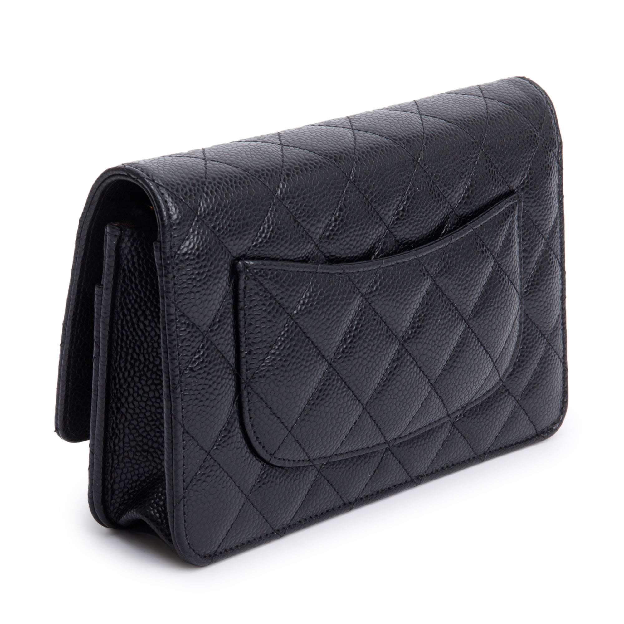Chanel 2022 Black Quilted Caviar Leather Classic Wallet on Chain