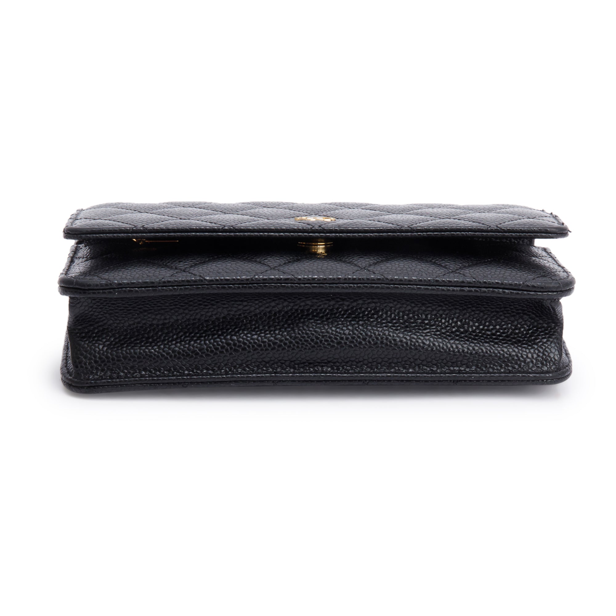 Chanel 2022 Black Quilted Caviar Leather Classic Wallet on Chain