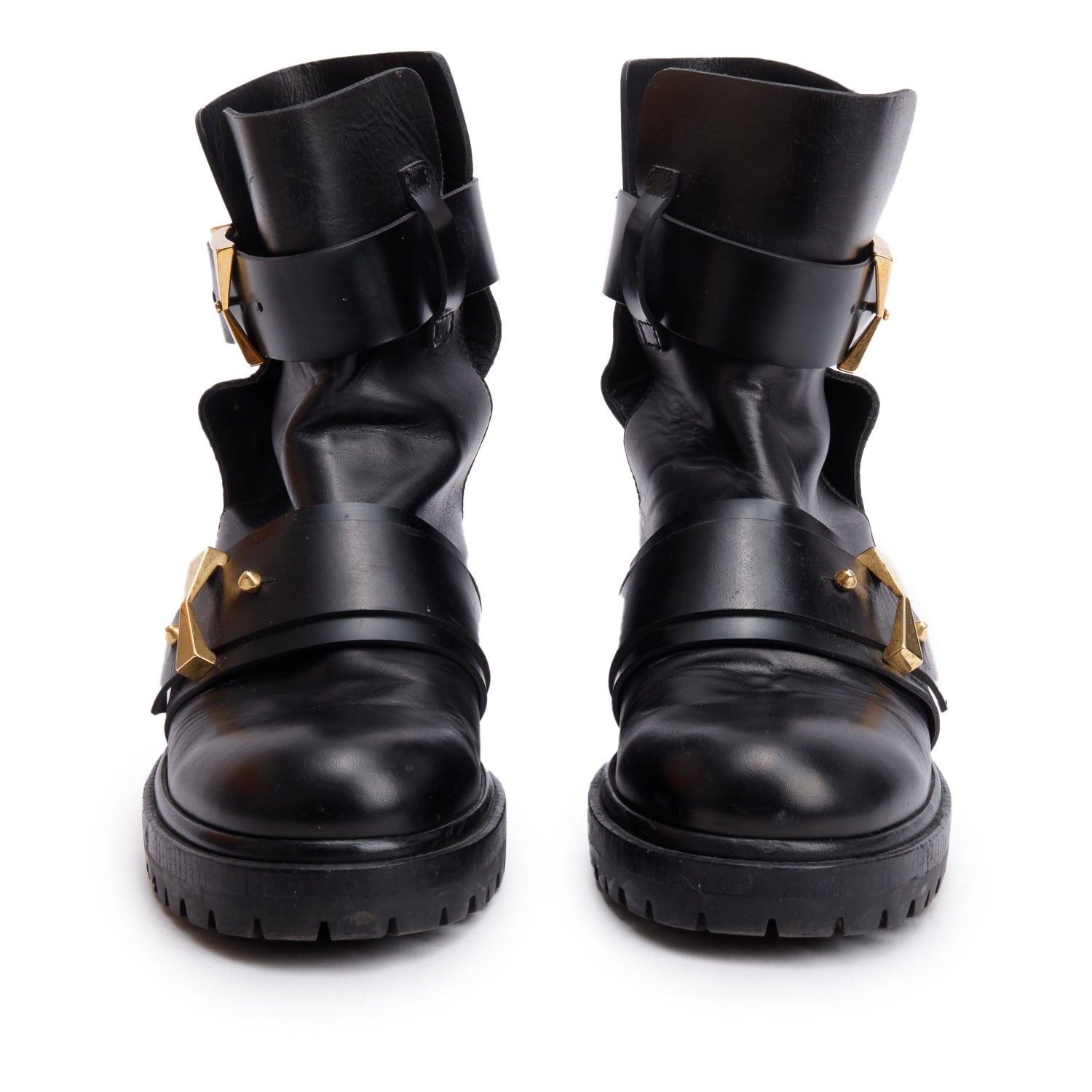Alexander McQueen Black Shiny Calfskin Leather Biker Boots, Size 39 w/ Box