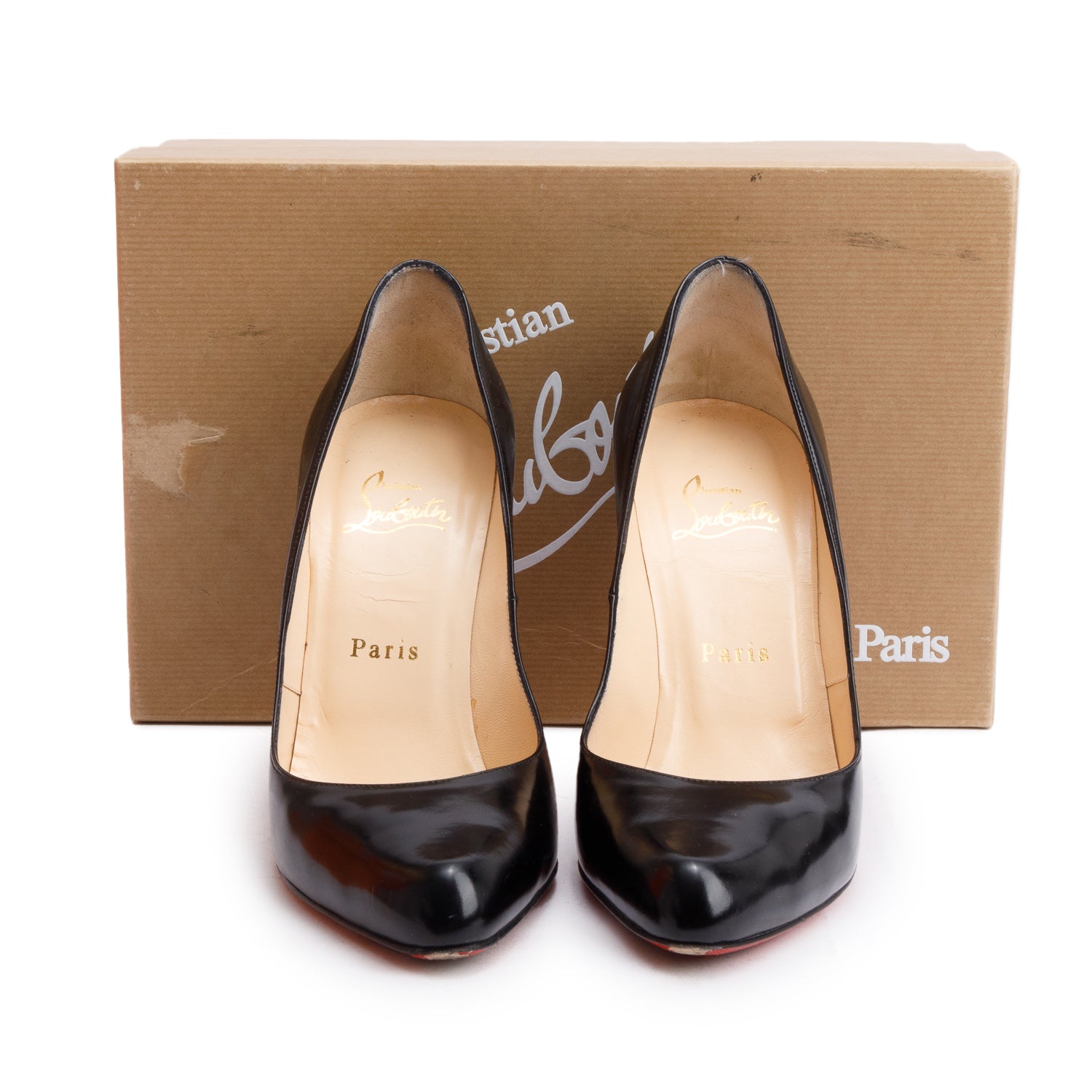 Christian Louboutin Black Patent Leather Decollete Jazz Pumps, Size 38 w/ Box