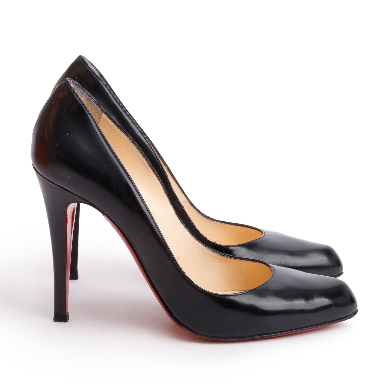 Christian Louboutin Black Patent Leather Decollete Jazz Pumps, Size 38 w/ Box