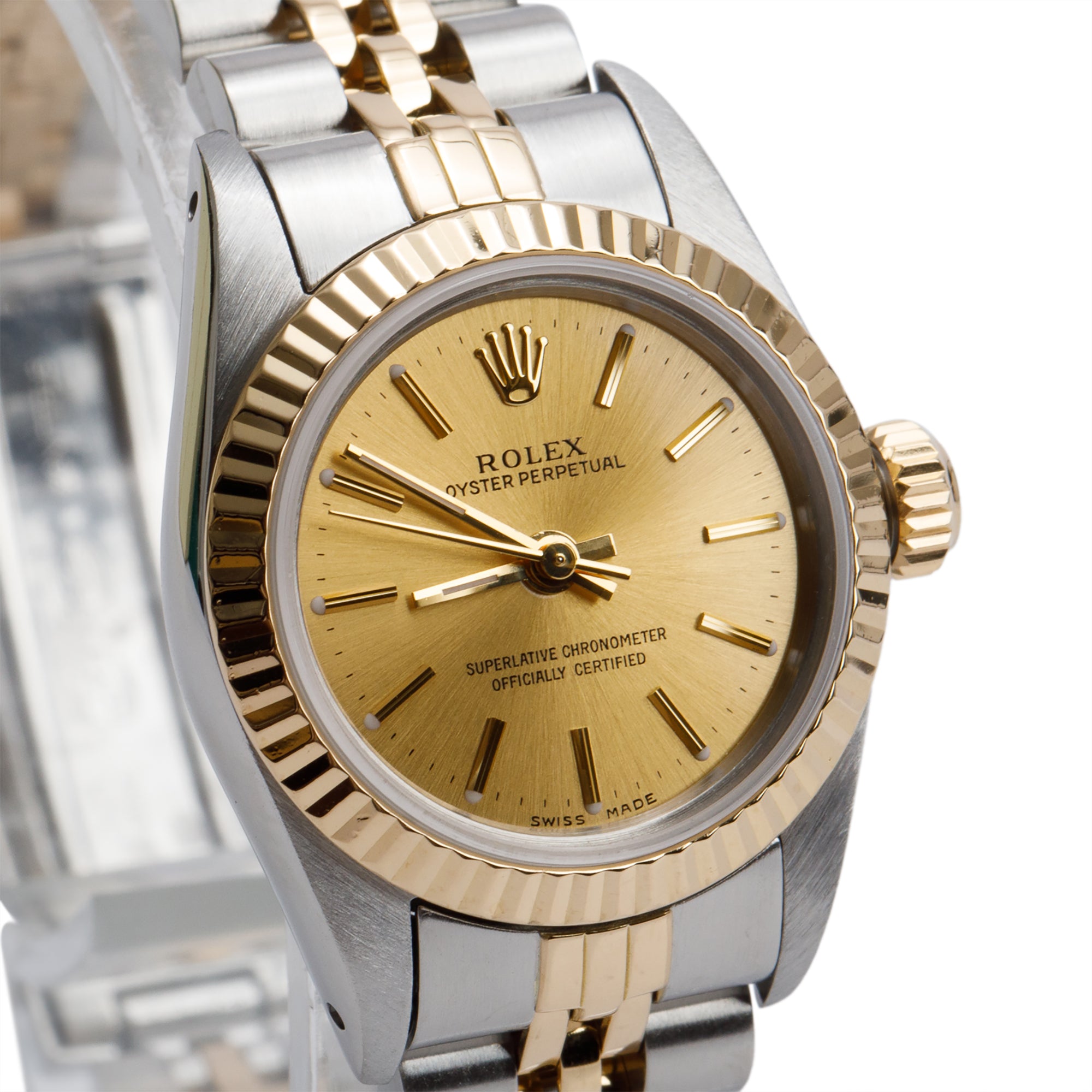 Rolex Stainless Steel & 18k Yellow Gold Oyster Perpetual 26 MM Watch Gold Dial 67193