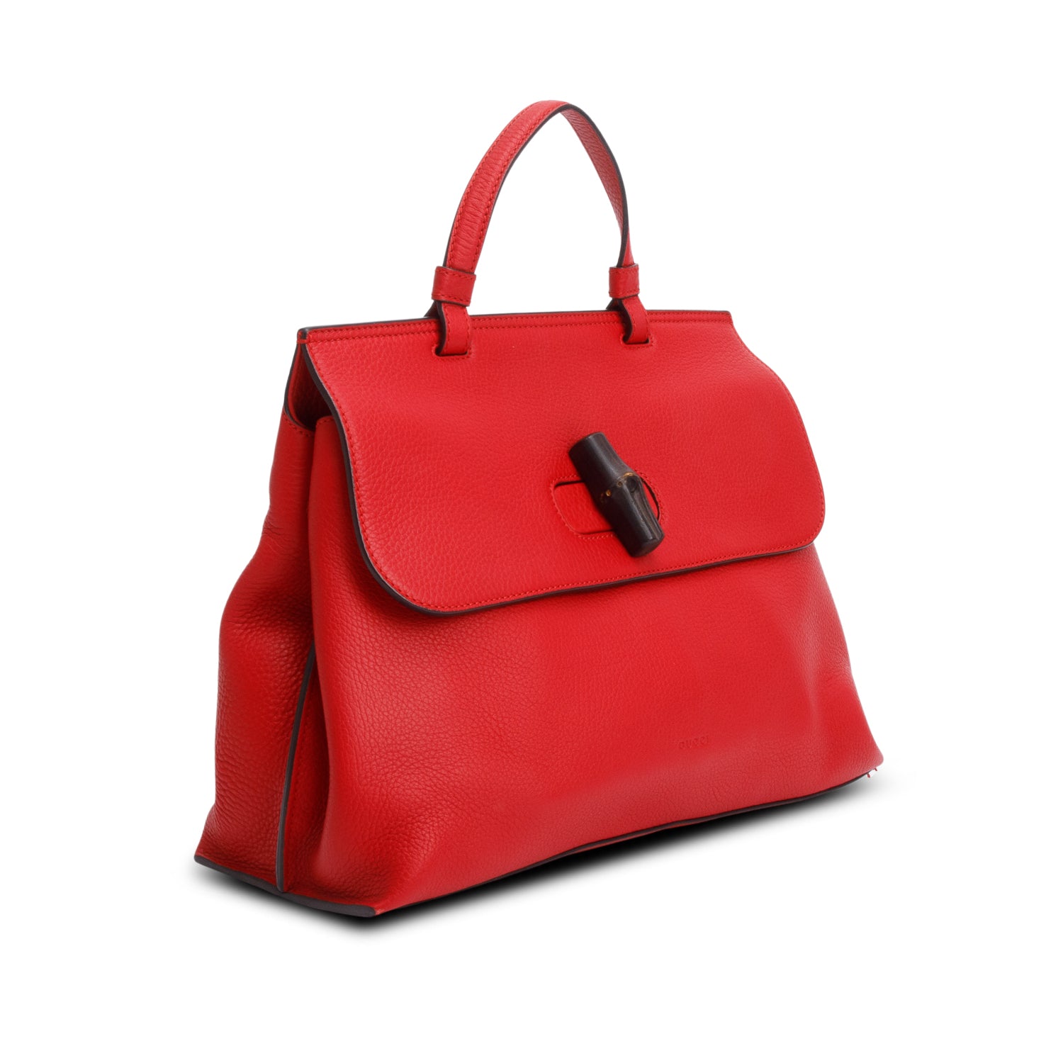 Gucci Red Calfskin Leather Medium Bamboo Daily Bag w/ Strap
