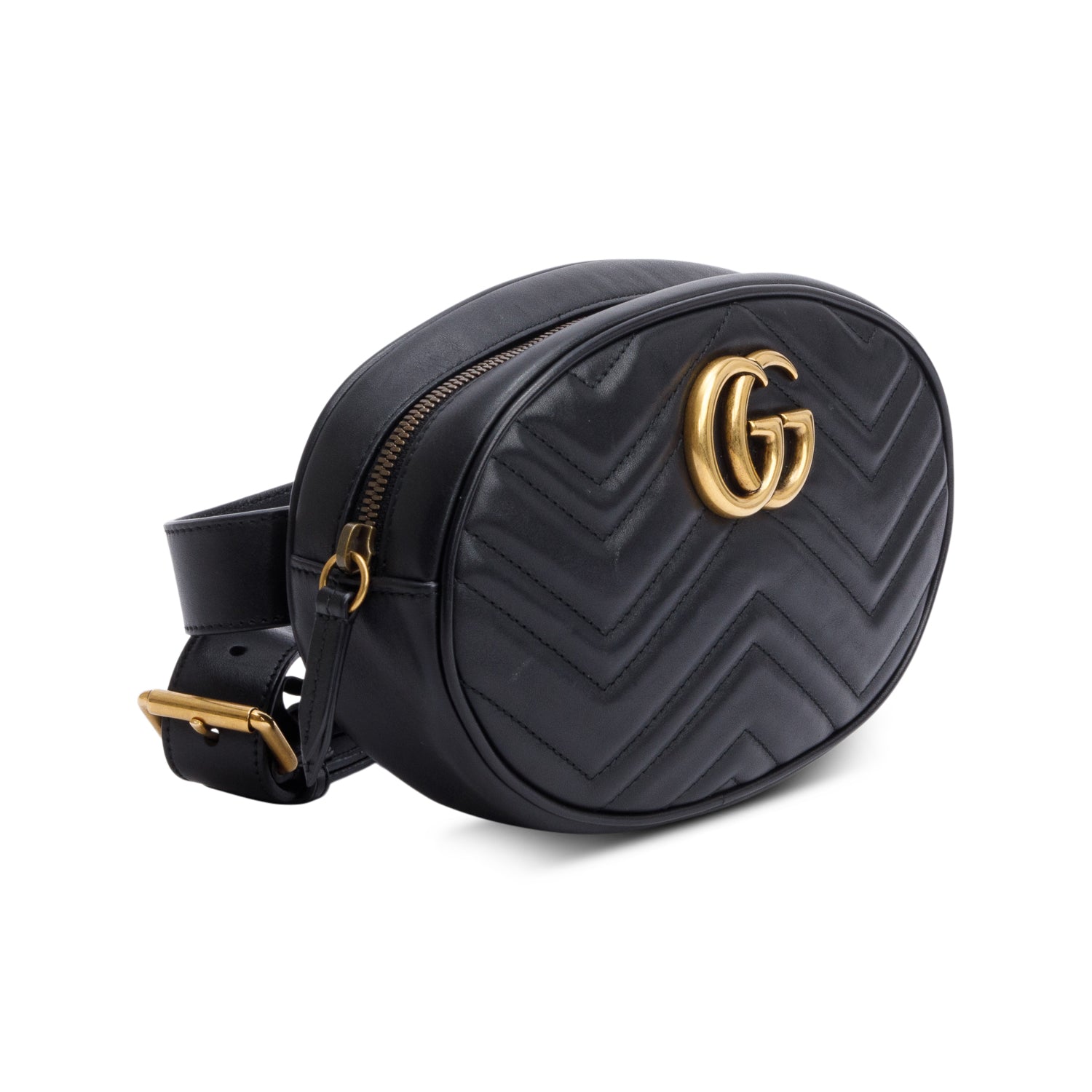 Gucci Black Large GG Marmont Matelasse Leather Belt Bag, Size 85 34