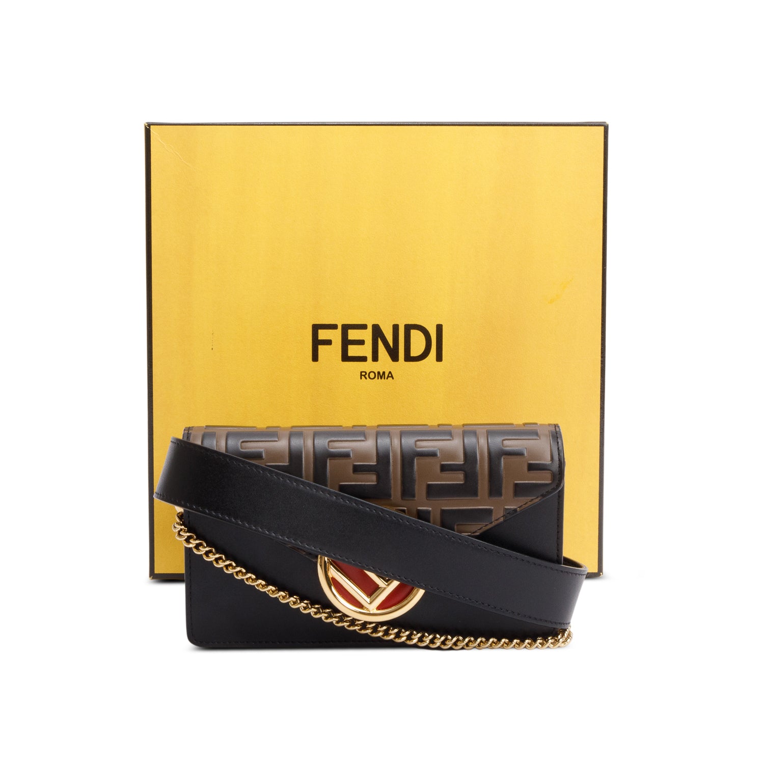 Fendi Brown/Black FF 1974 Embossed Leather F is Fendi Belt Bag w/ Strap & Box