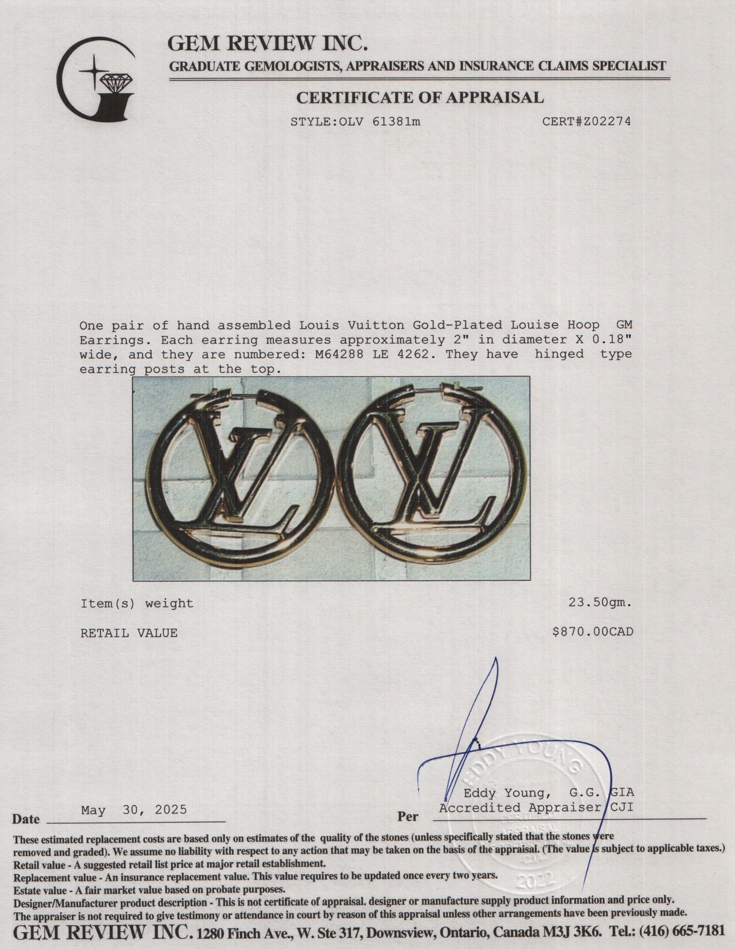 Louis Vuitton 2022 Gold-Plated Louise Hoop GM Earrings