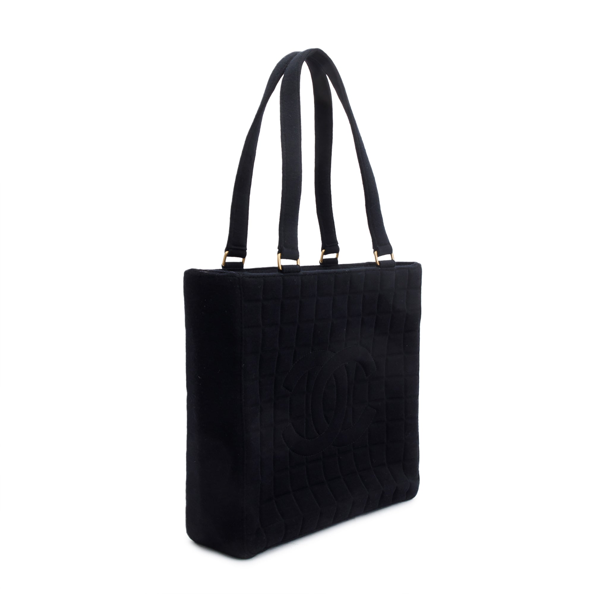 Chanel Black Quilted Jersey Chocolate Bar CC Tote Bag