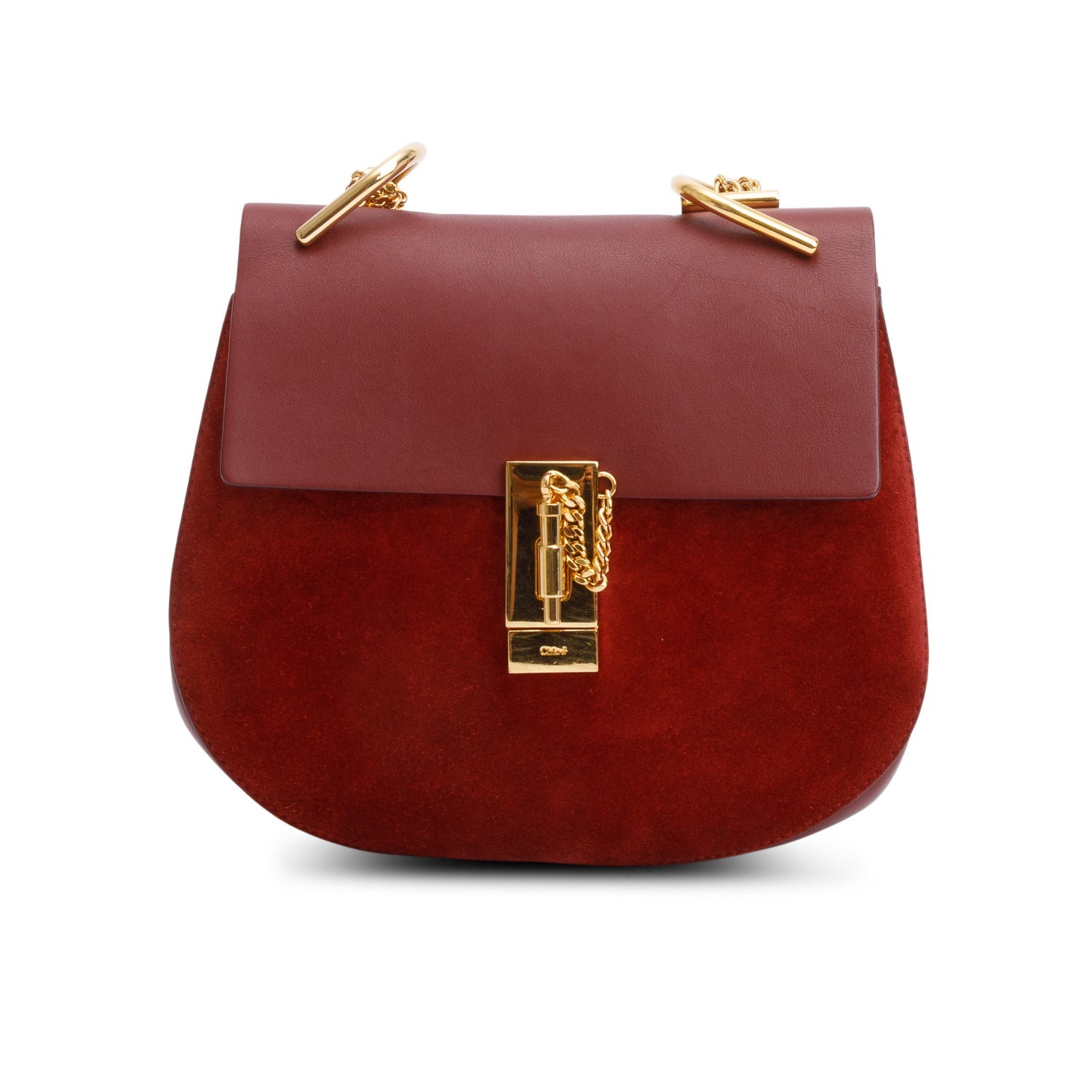 Chloe Maroon Suede Calfskin Leather Mini Drew Crossbody Bag