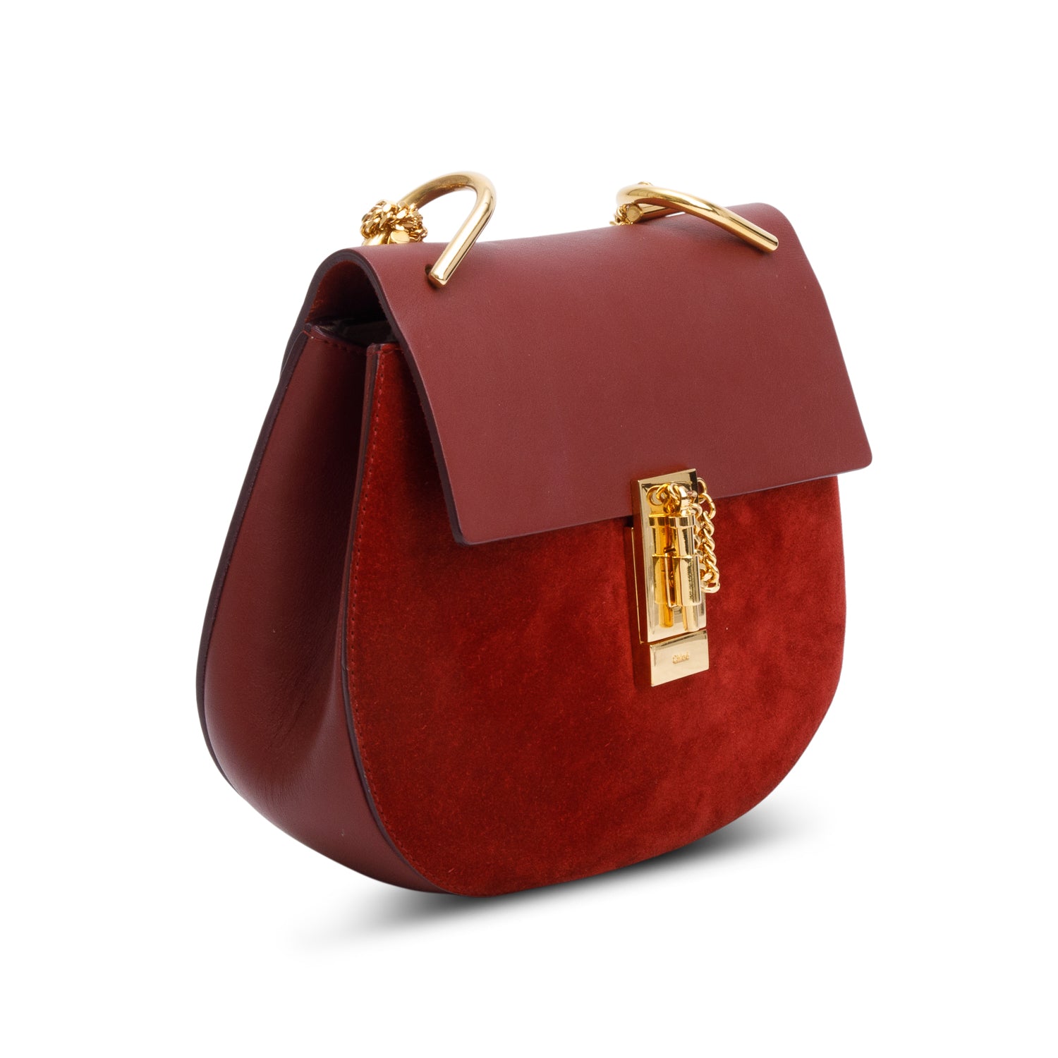 Chloe Maroon Suede Calfskin Leather Mini Drew Crossbody Bag