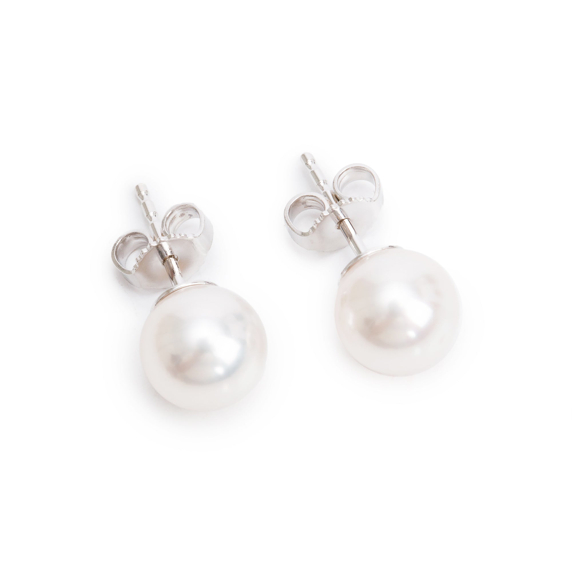 Mikimoto 18k White Gold 8 MM Akoya Pearl Stud Earrings w/ Box & Certificate