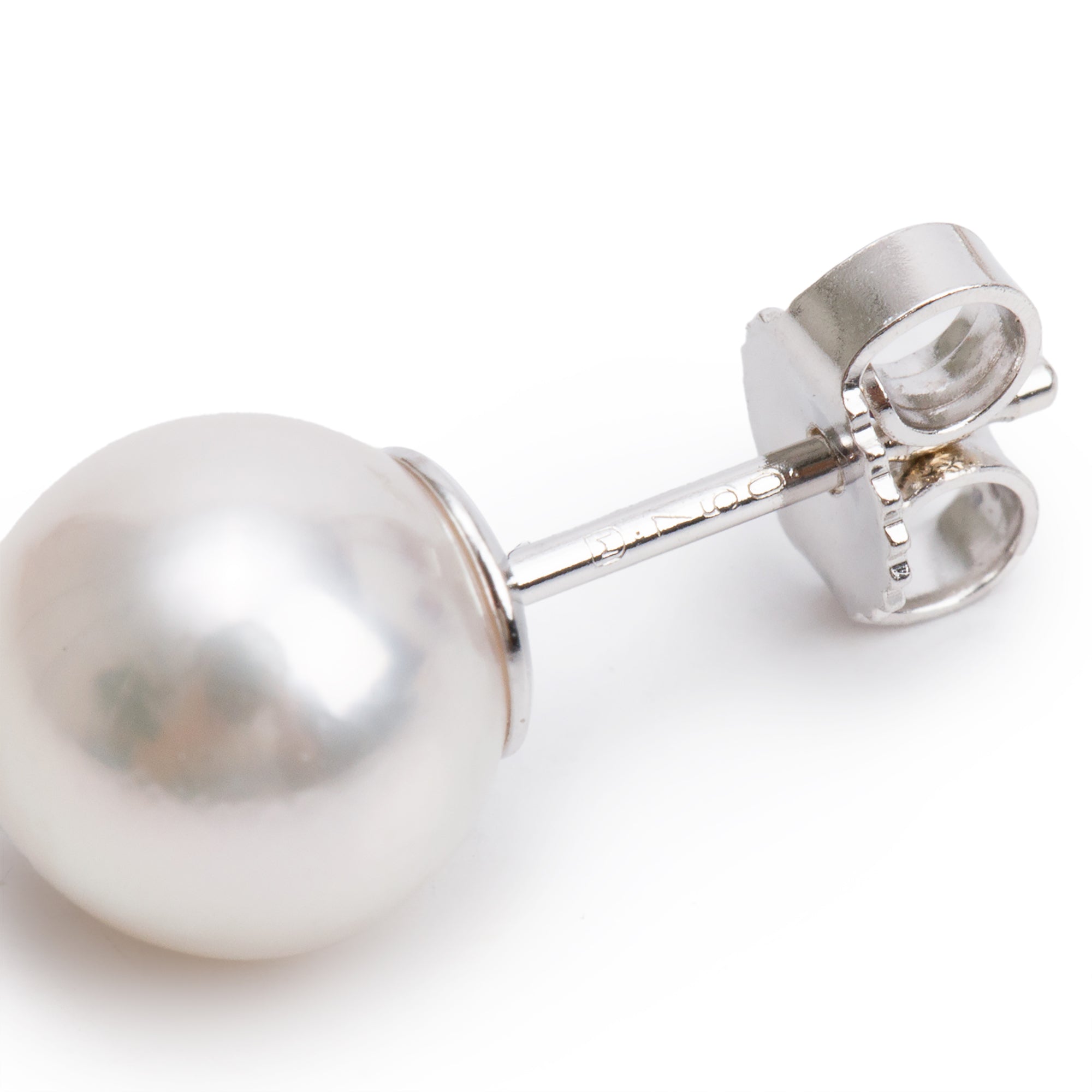 Mikimoto 18k White Gold 8 MM Akoya Pearl Stud Earrings w/ Box & Certificate