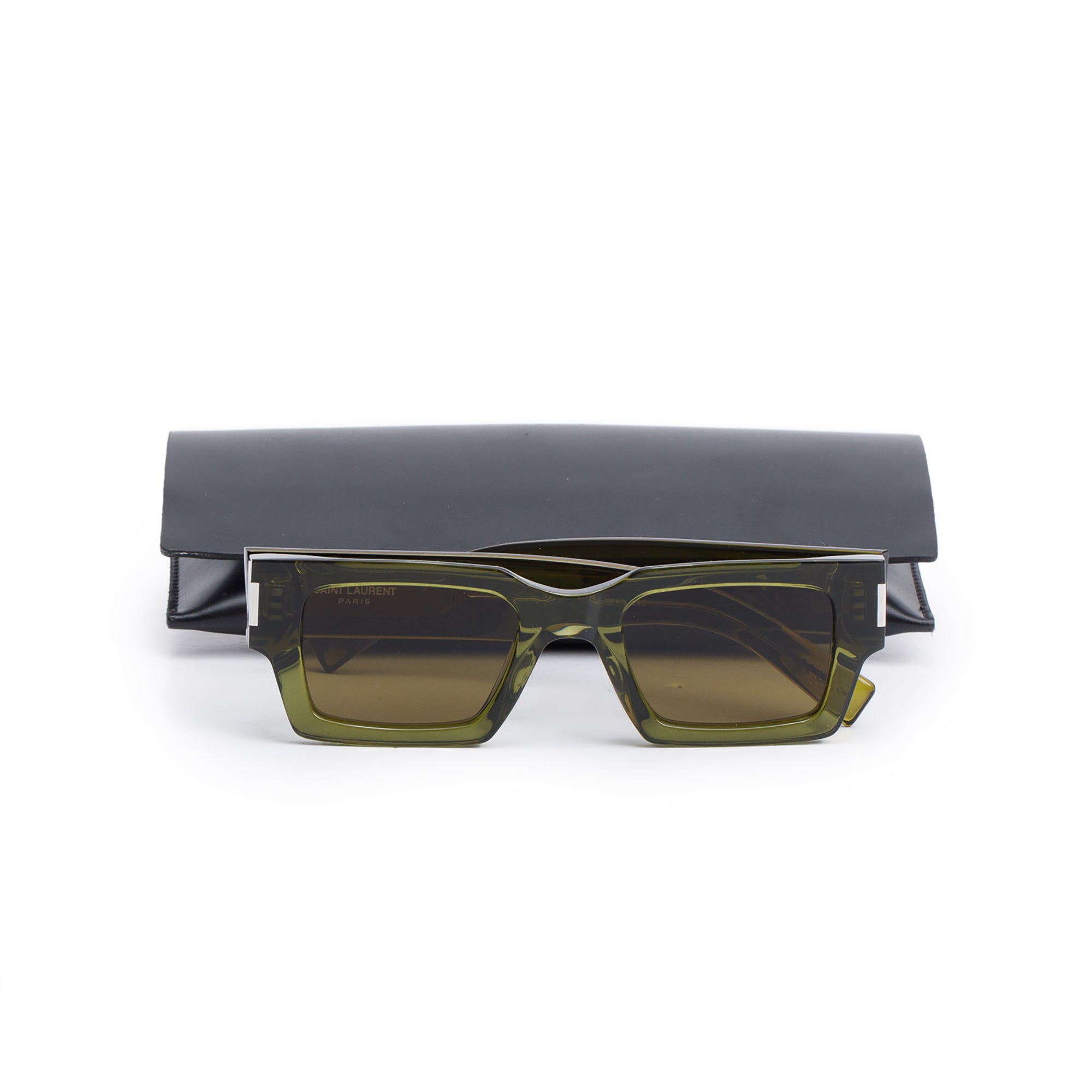 Saint Laurent SL 572 Green Transparent Acetate Rectangle Sunglasses w/ Case