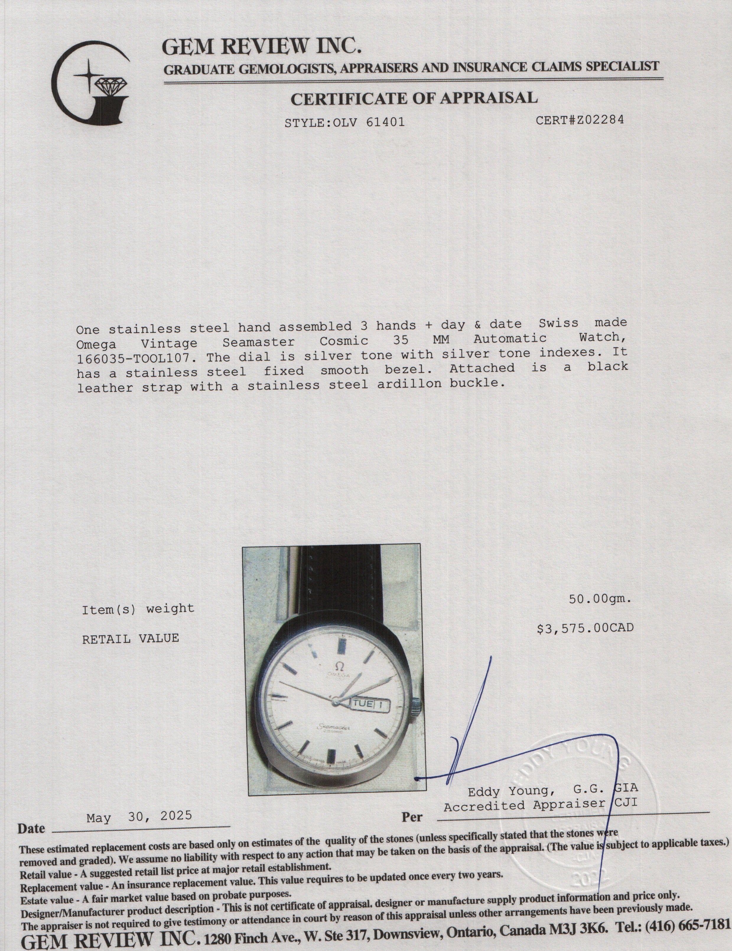 Omega Vintage Stainless Steel Seamaster Cosmic Day Date 35 MM Automatic Watch