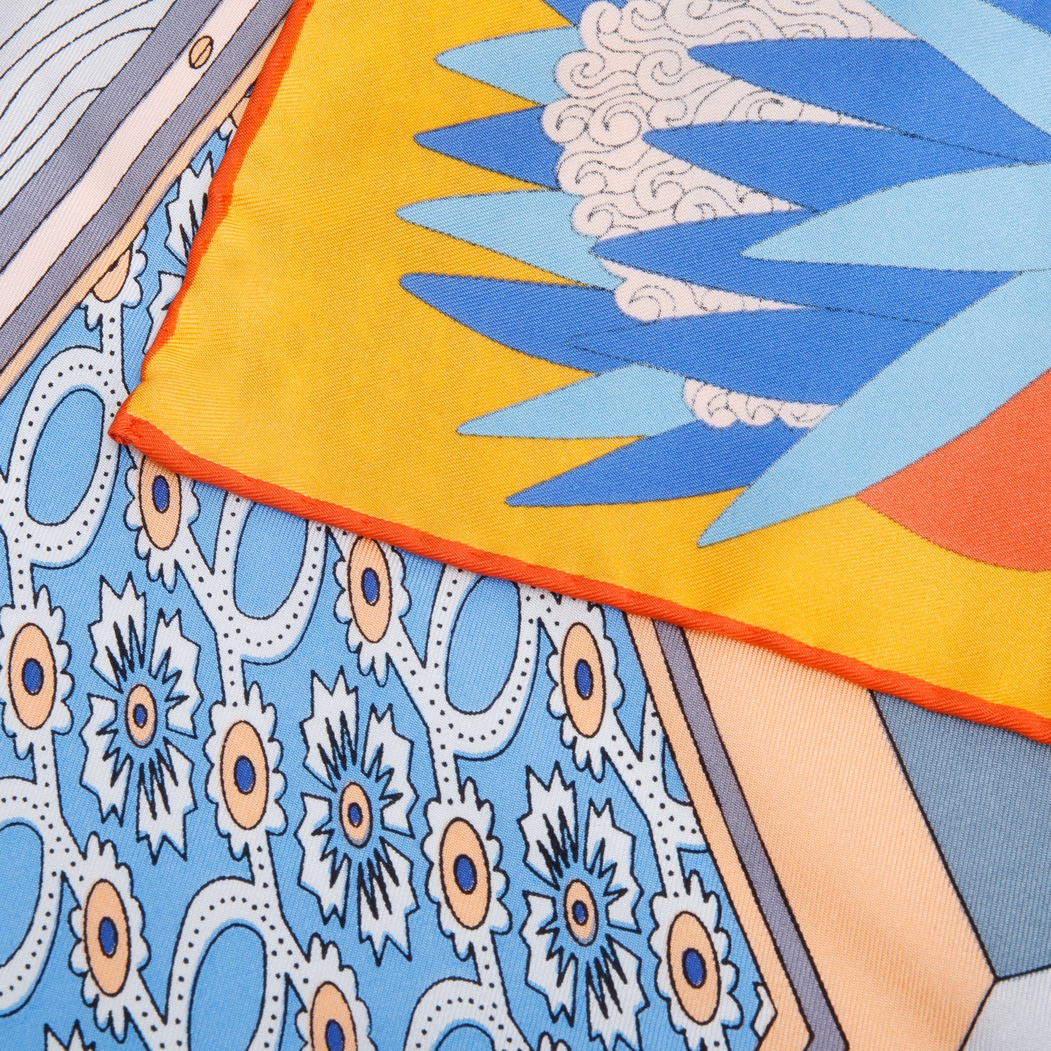 Hermes Orange Multicolor 'Marquis De Laffayette' Silk Scarf 90