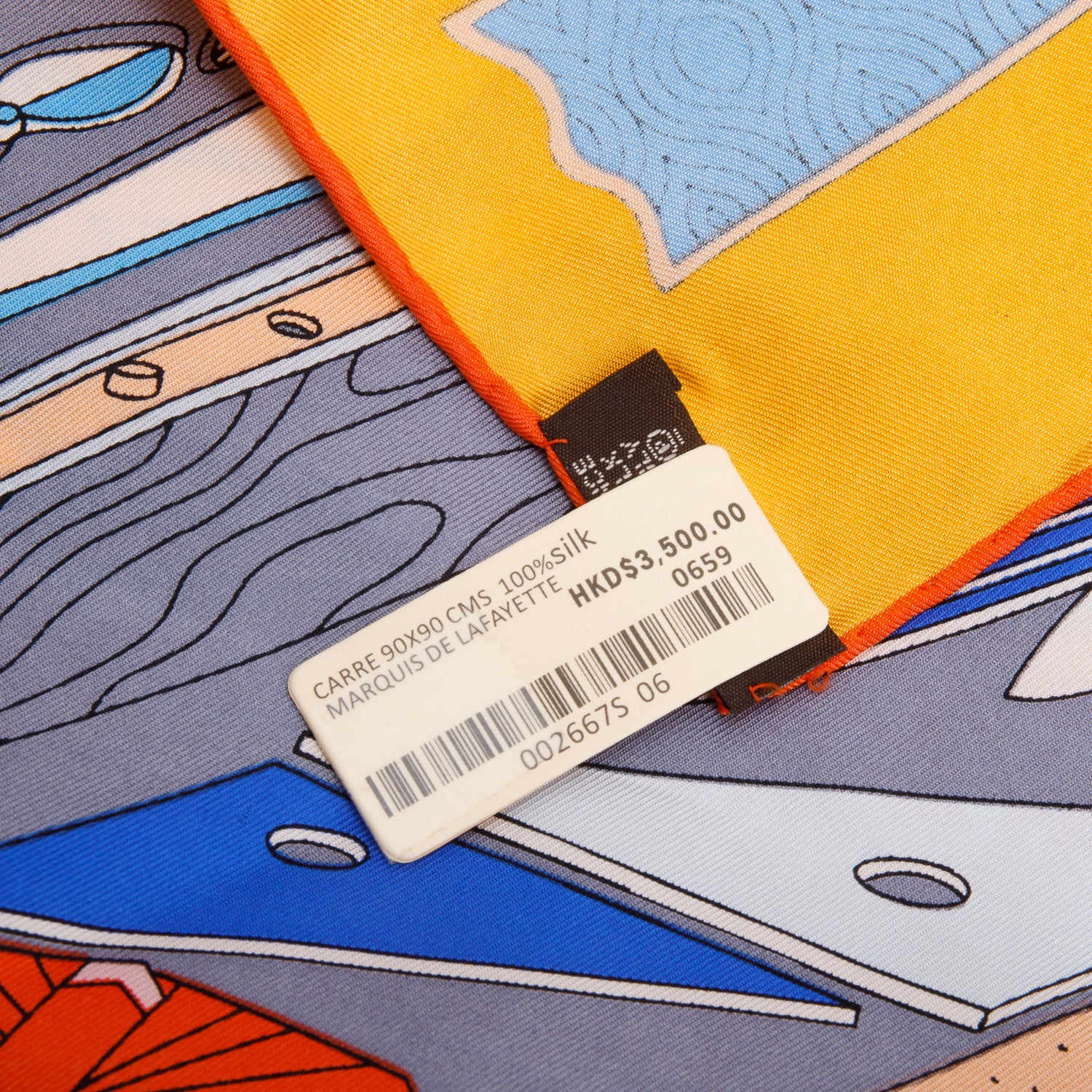 Hermes Orange Multicolor 'Marquis De Laffayette' Silk Scarf 90