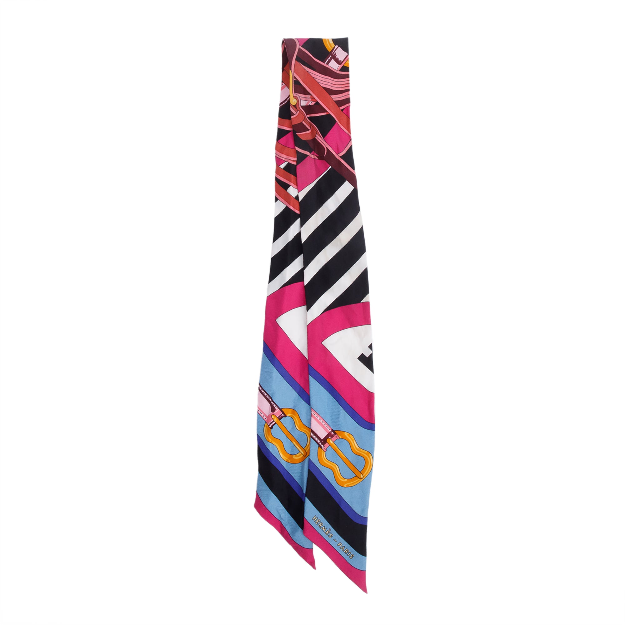 Hermes Fuchsia/Blue/Black 'Couching' Silk Twilly
