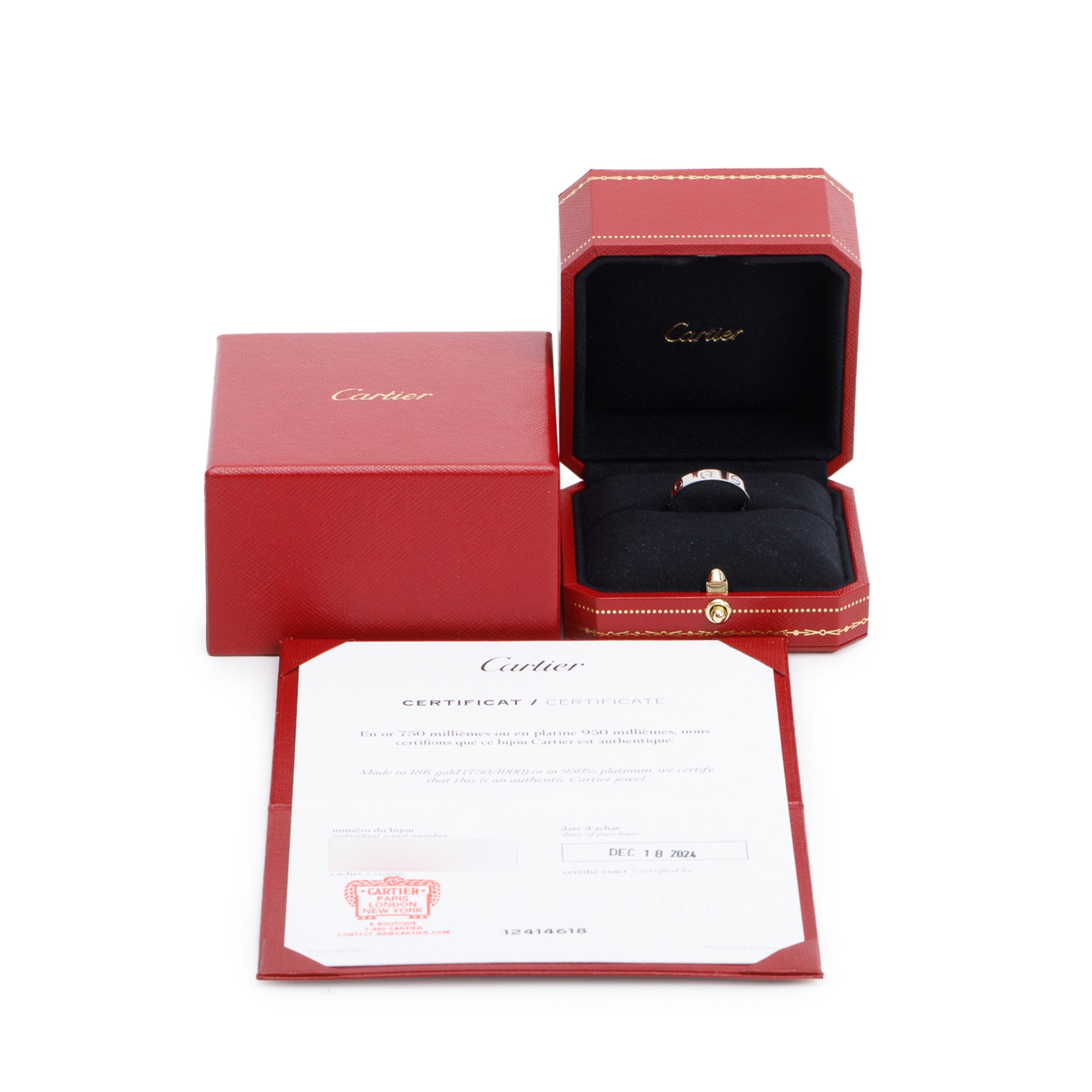Cartier 2024 18k White Gold 3.6 MM Love Wedding Band Ring, Size 56 7.75 w/ Box & Certificate