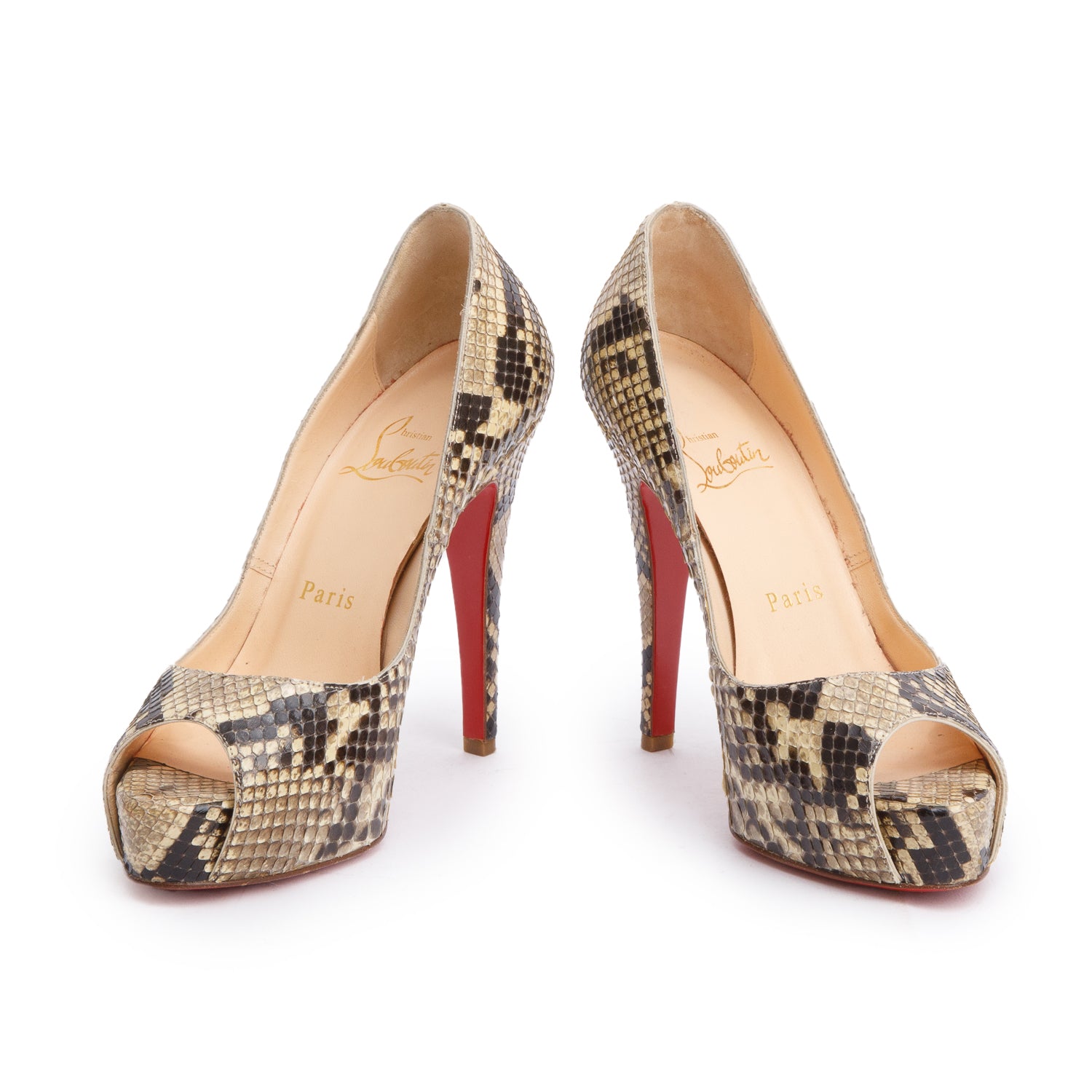 Christian Louboutin Python New Very Prive Peep Toe Pumps, Size 34
