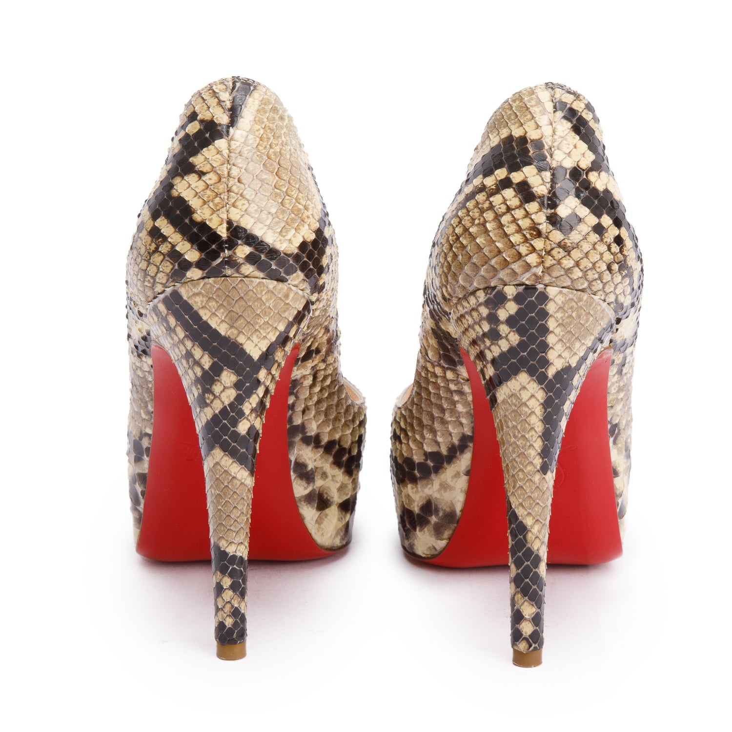 Christian Louboutin Python New Very Prive Peep Toe Pumps, Size 34