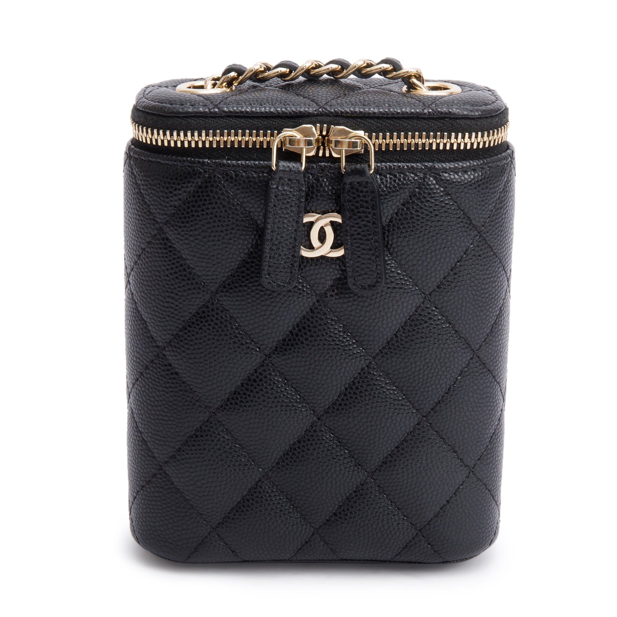 Chanel 2021 Black Quilted Caviar Mini Coco Beauty Vanity Case