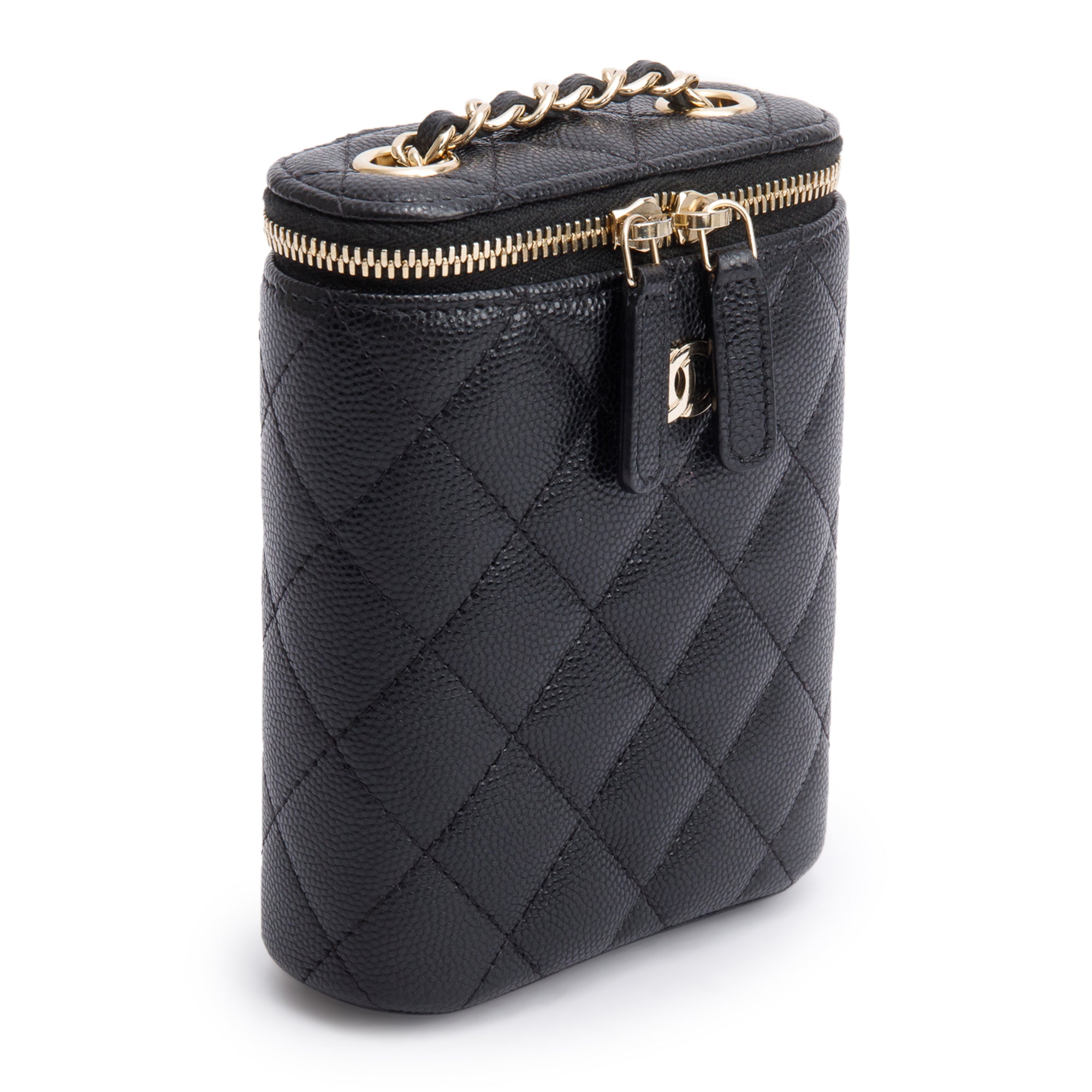 Chanel 2021 Black Quilted Caviar Mini Coco Beauty Vanity Case