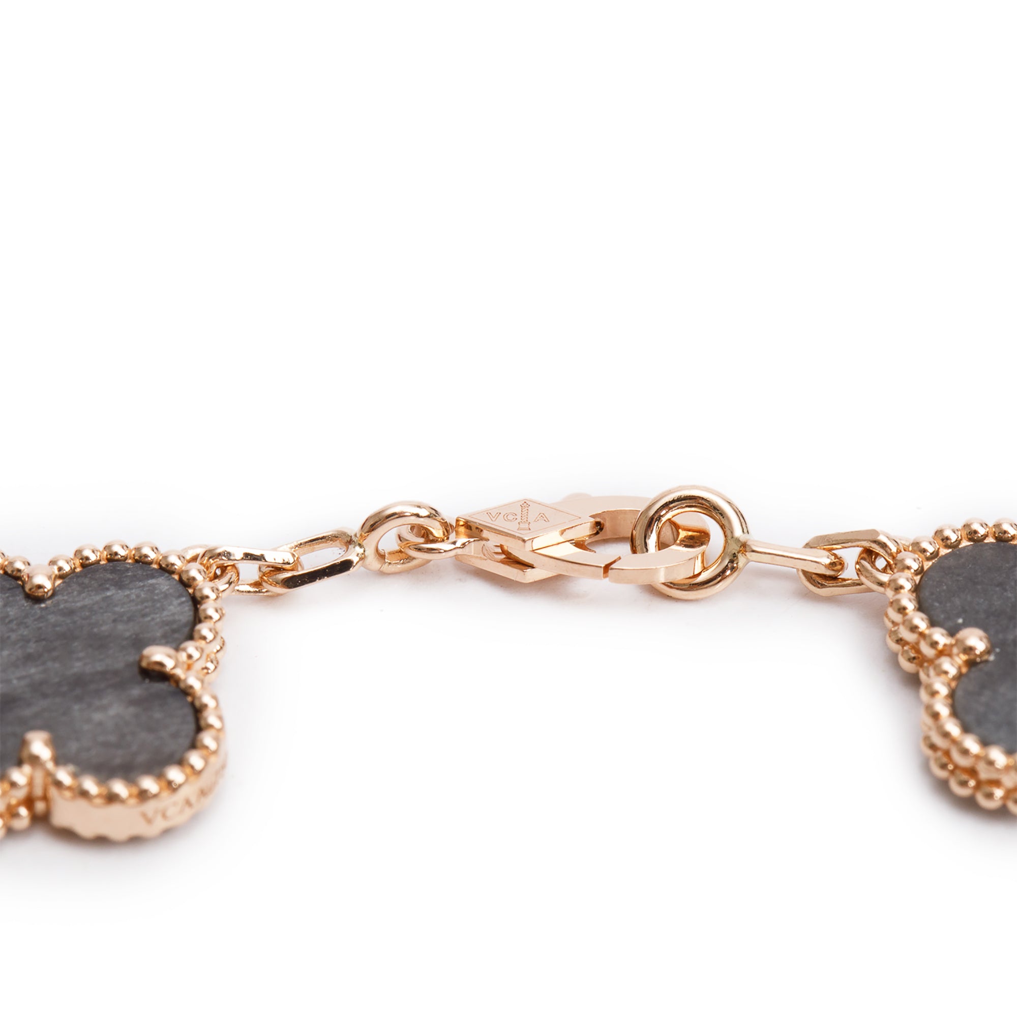 Van Cleef & Arpels 18k Rose Gold Vintage Alhambra 5 Motif Obsidian Bracelet