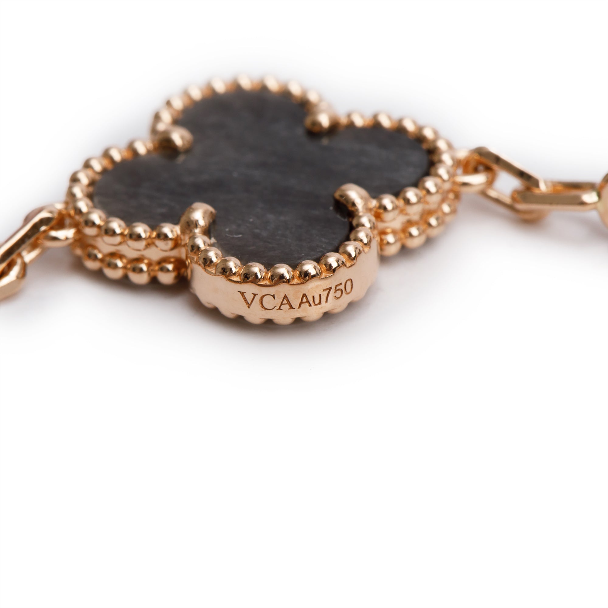 Van Cleef & Arpels 18k Rose Gold Vintage Alhambra 5 Motif Obsidian Bracelet