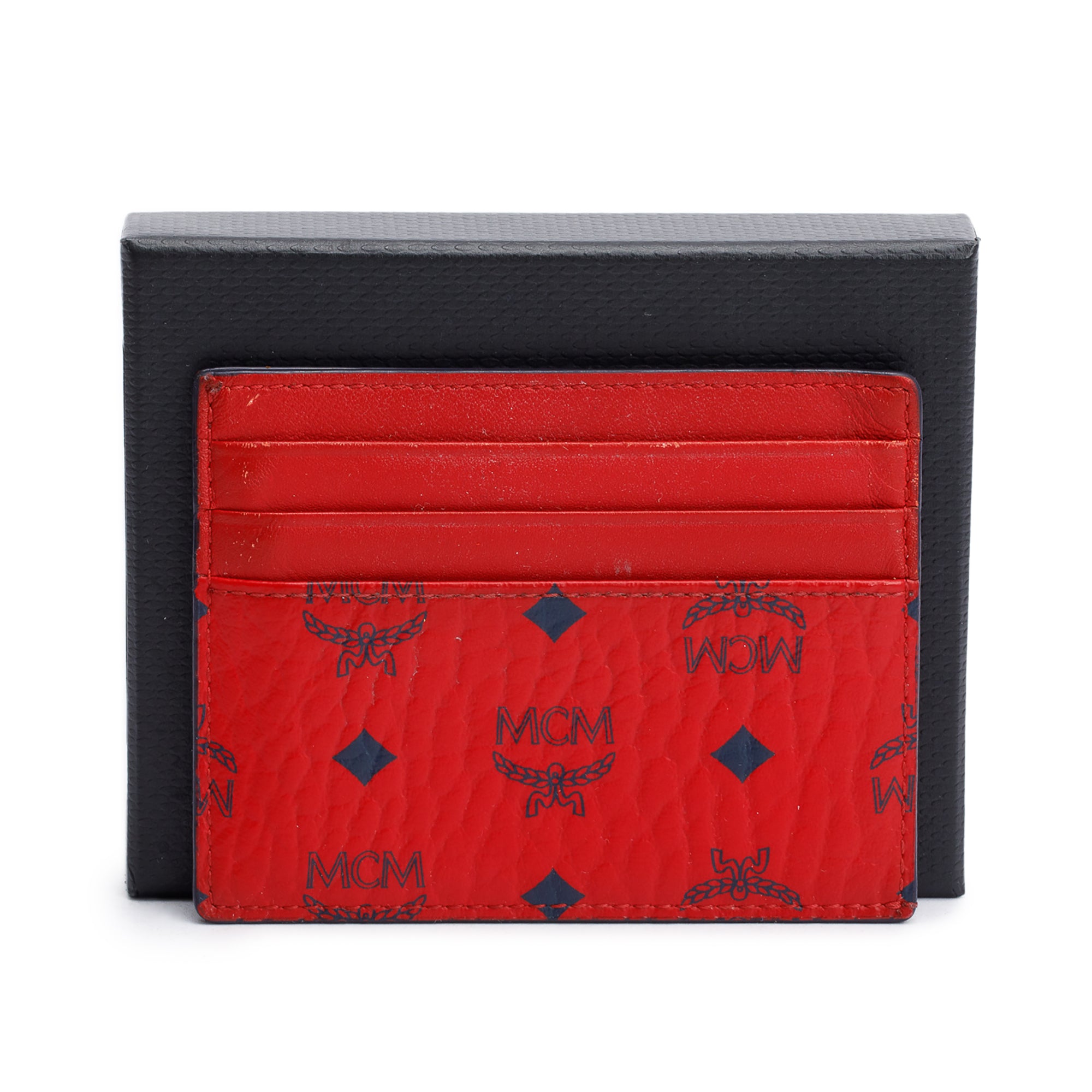 MCM Red Visetos Card Case w/ Box