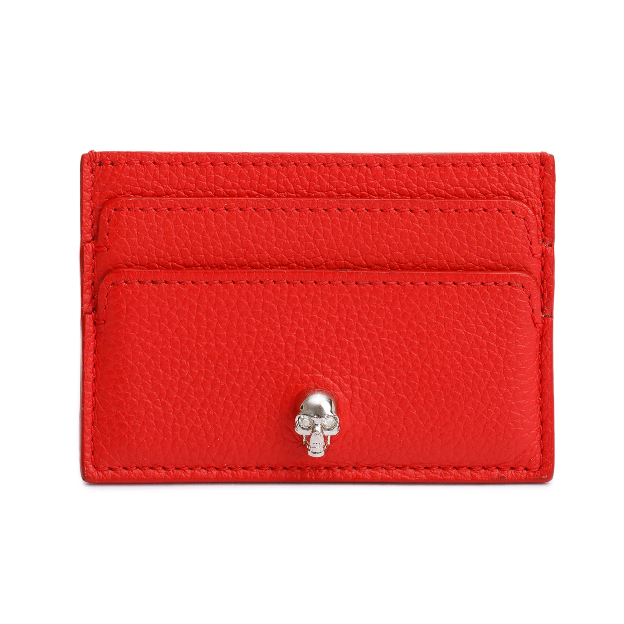 Alexander McQueen Red Calfskin Leather Skull Card Holder w/ Box