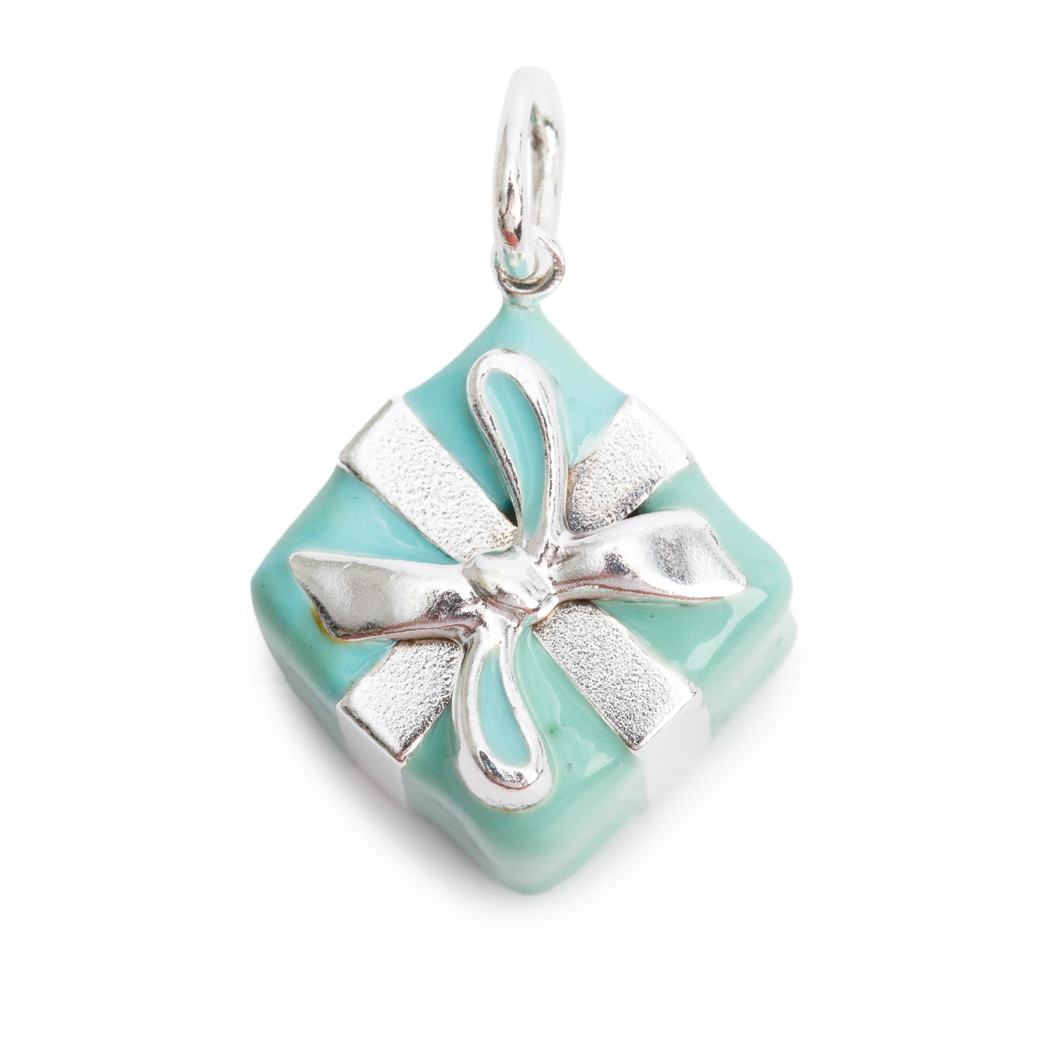 Tiffany & Co. Sterling Silver Blue Enamel Present Box Charm