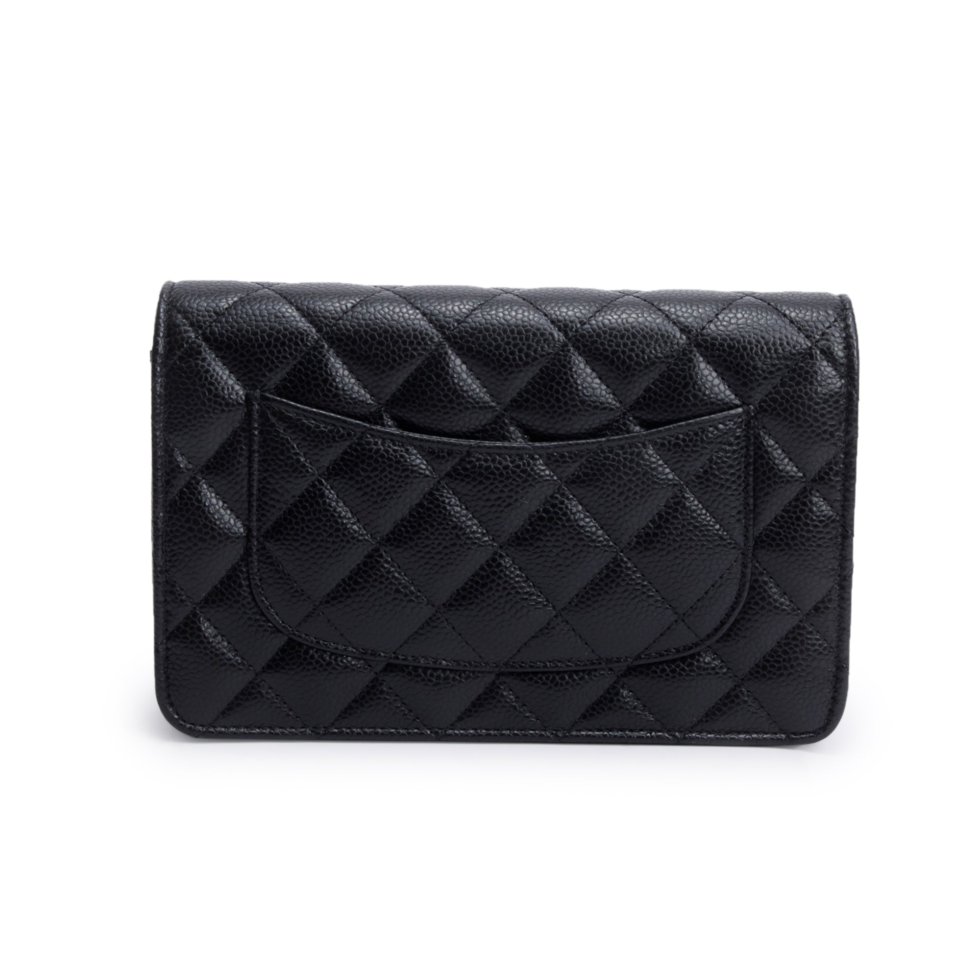 Chanel Black Quilted Caviar Leather Classic Wallet on Chain w/ Box